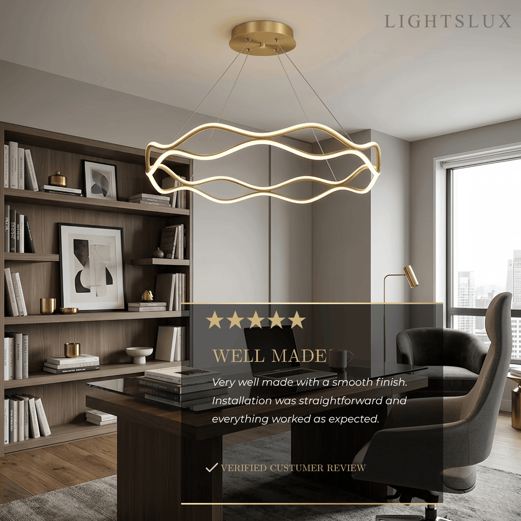 Modern Copper Chandelier – Wave Ring Gold/Black for Living Room / Dining Room - Flindria