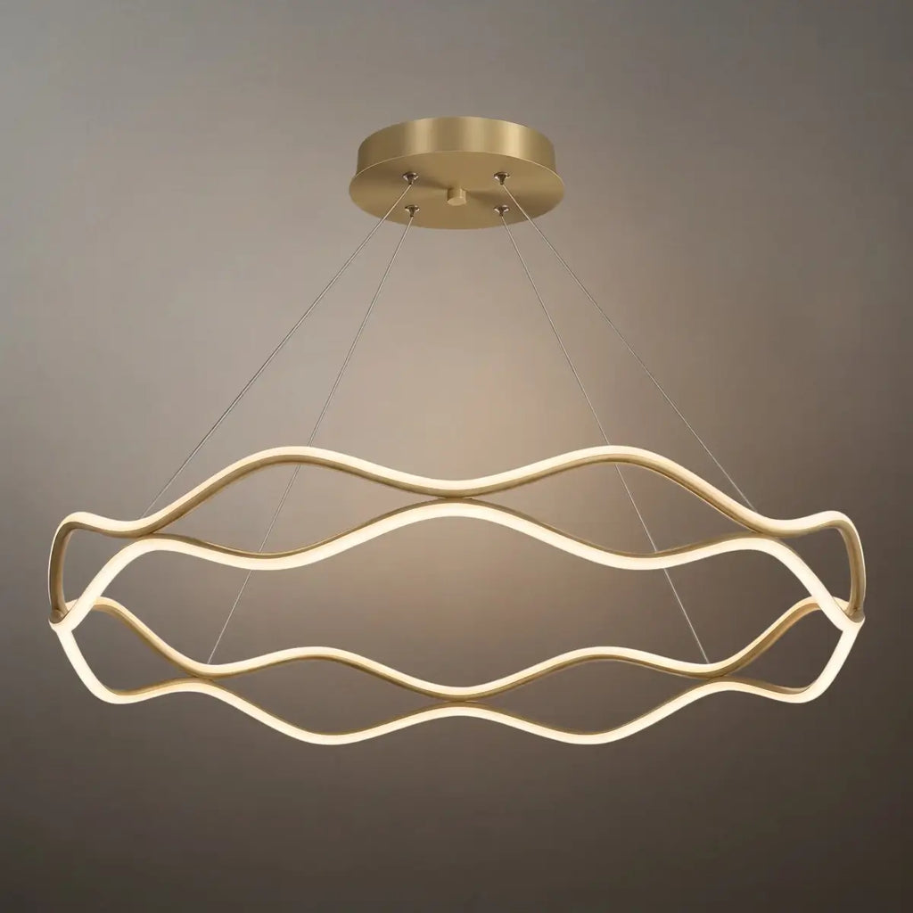 Modern Copper Chandelier – Wave Ring Gold/Black for Living Room / Dining Room - Flindria