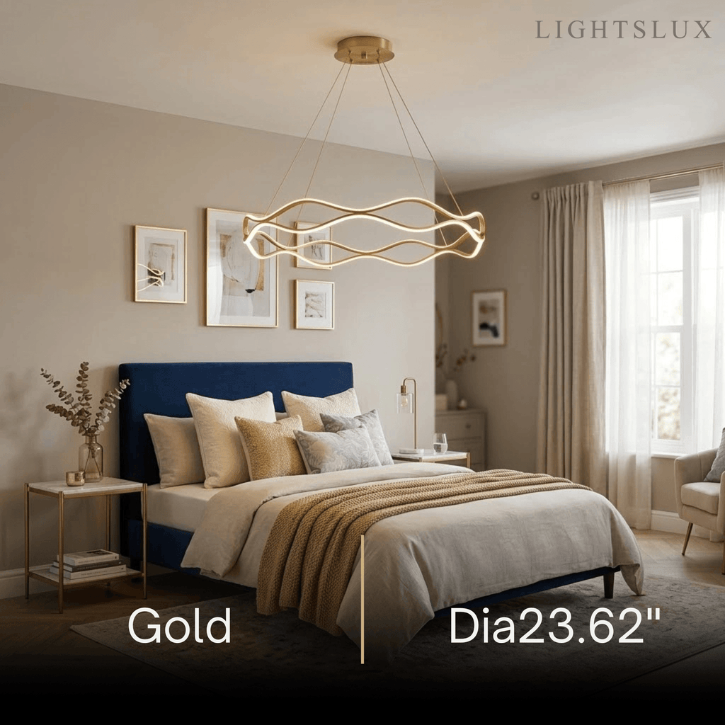 Modern Copper Chandelier – Wave Ring Gold/Black for Living Room / Dining Room - Flindria