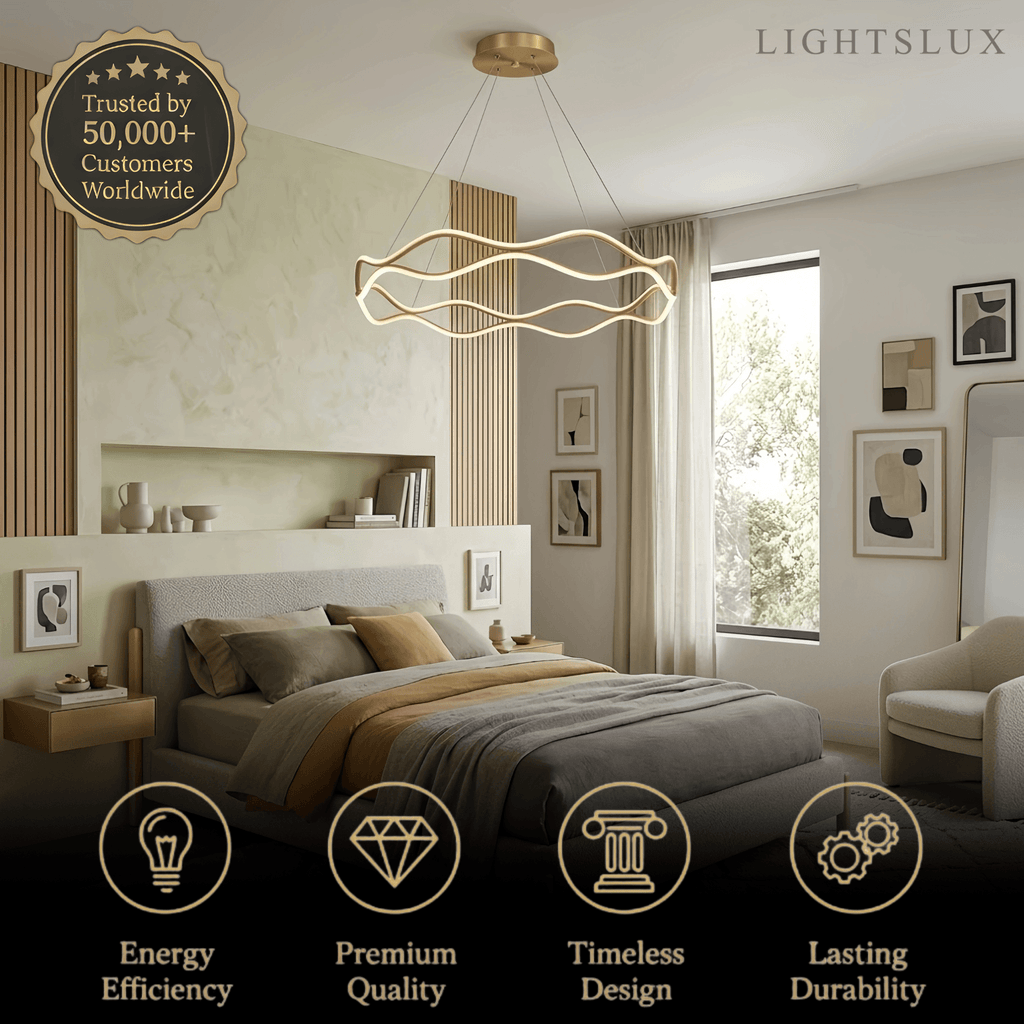 Modern Copper Chandelier – Wave Ring Gold/Black for Living Room / Dining Room - Flindria