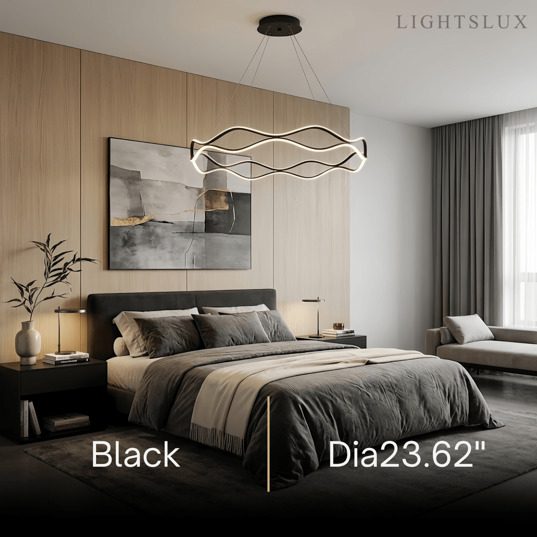 Modern Copper Chandelier – Wave Ring Gold/Black for Living Room / Dining Room - Flindria