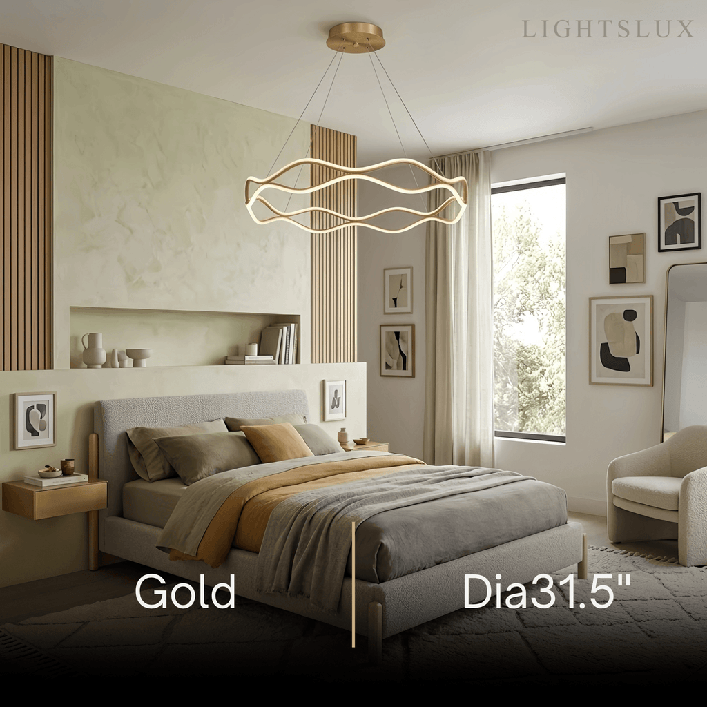 Modern Copper Chandelier – Wave Ring Gold/Black for Living Room / Dining Room - Flindria