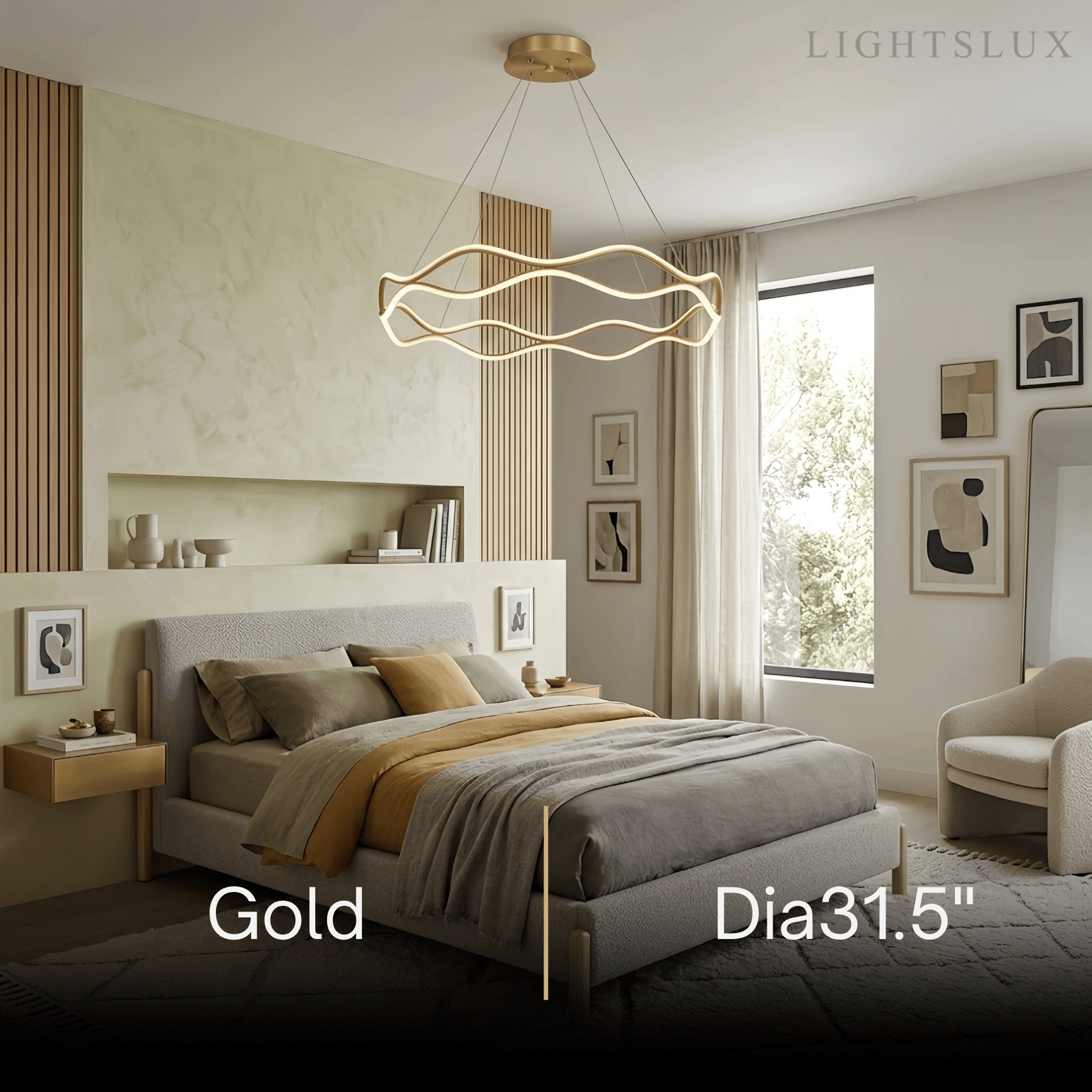 Modern Copper Chandelier – Wave Ring Gold/Black for Living Room / Dining Room - Flindria