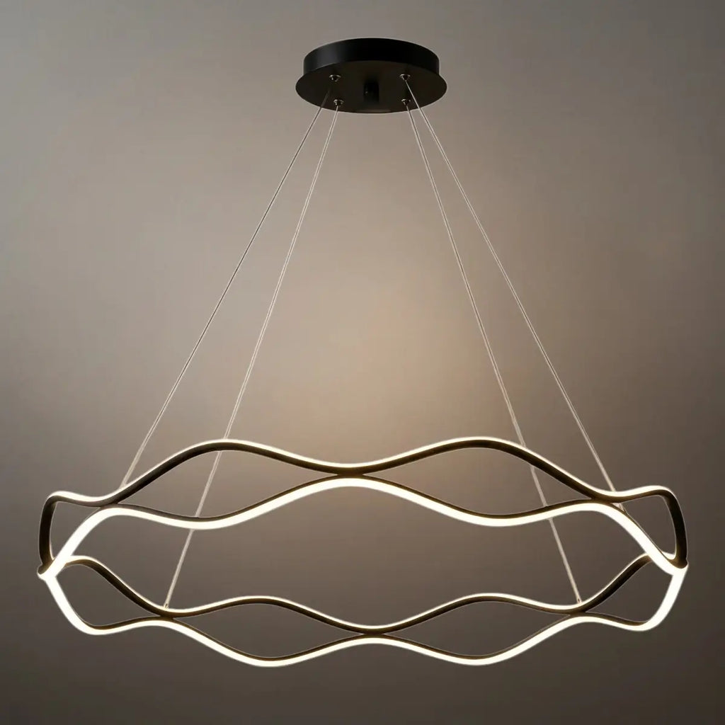Modern Copper Chandelier – Wave Ring Gold/Black for Living Room / Dining Room - Flindria