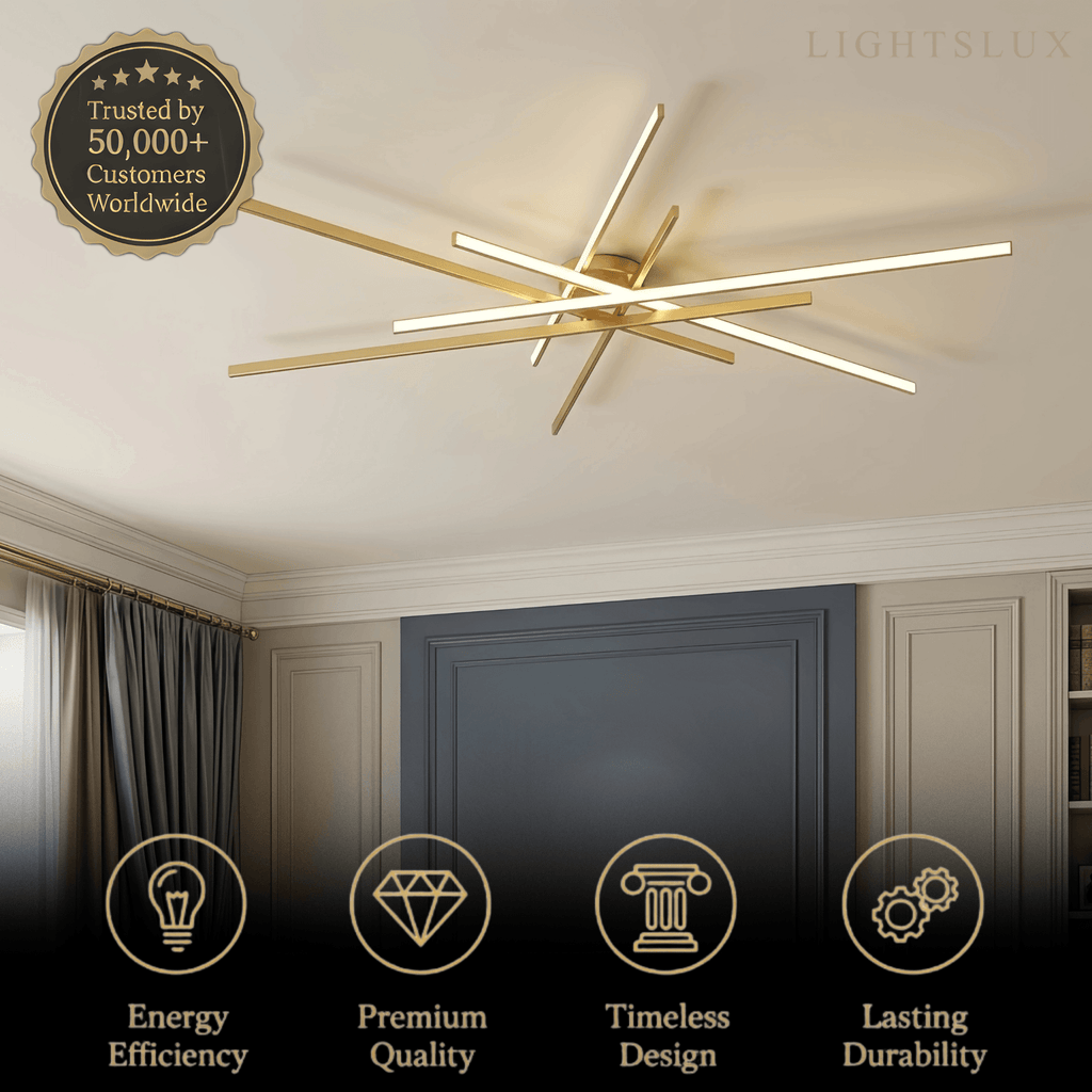 Luz de techo moderna de lujo semiempotrada — Latón y silicona dorada para sala de estar - Flindria