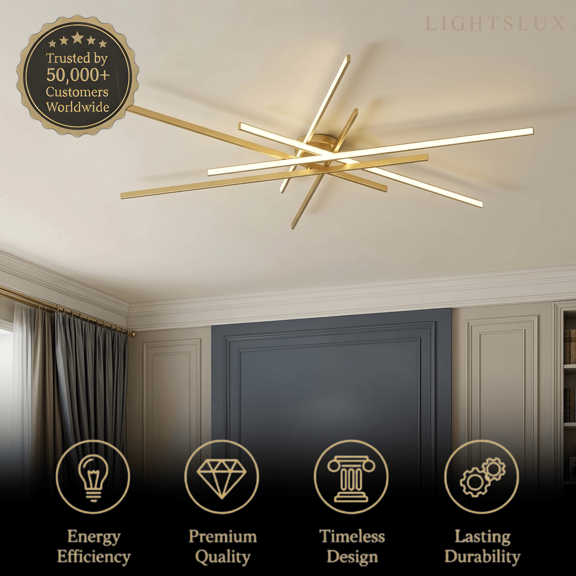 Luz de techo moderna de lujo semiempotrada — Latón y silicona dorada para sala de estar - Flindria