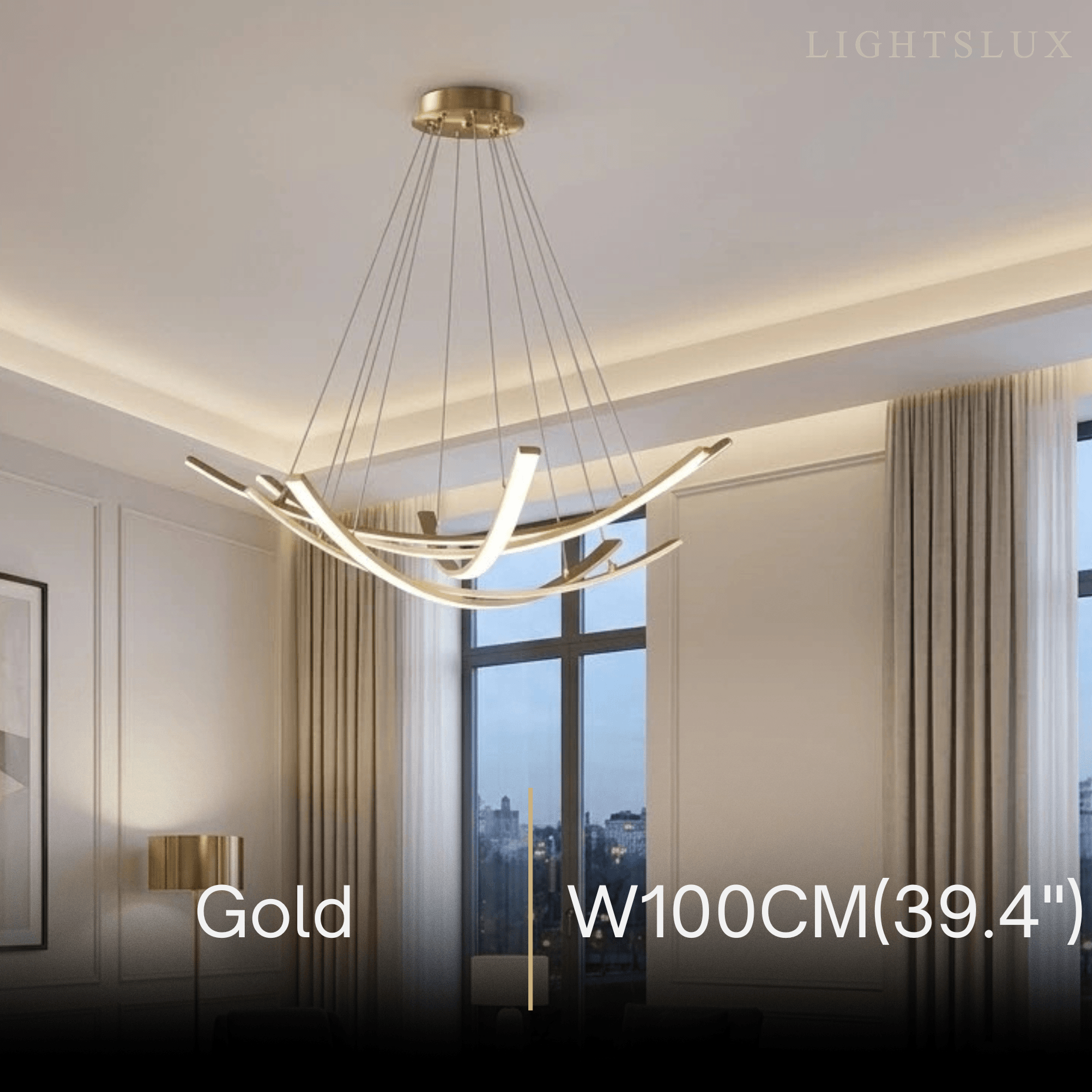 Modern Minimalist Chandelier — Brass Gold for Dining Room/Living Room - Flindria