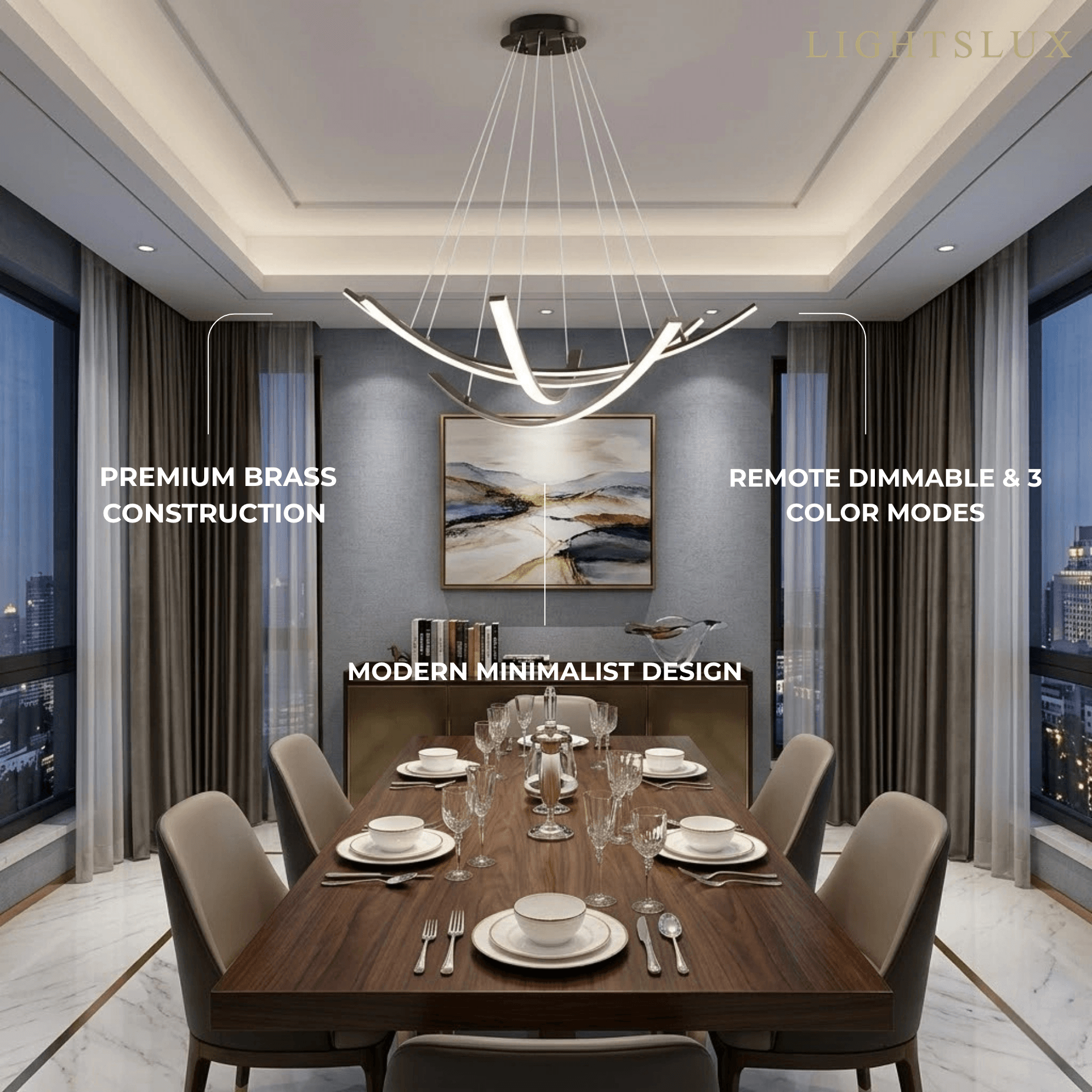 Modern Minimalist Chandelier — Brass Gold for Dining Room/Living Room - Flindria