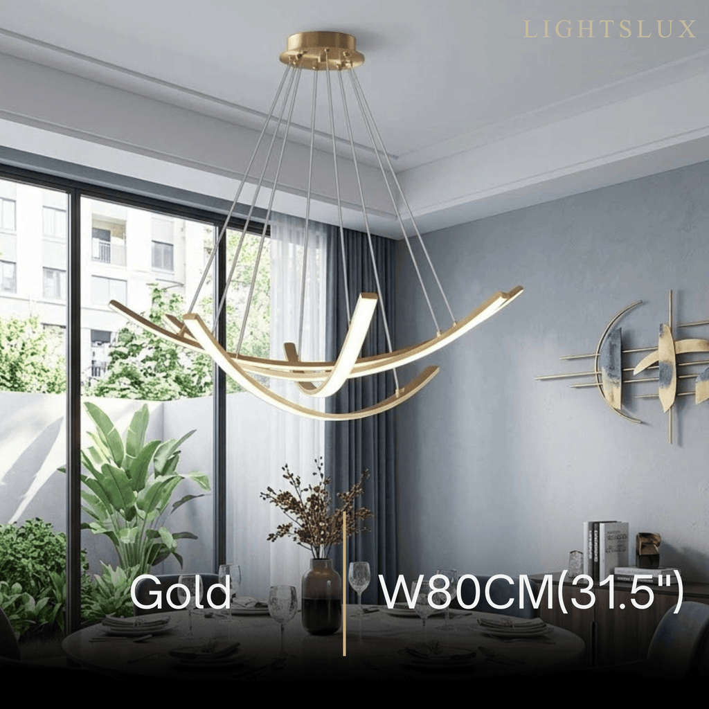 Modern Minimalist Chandelier — Brass Gold for Dining Room/Living Room - Flindria