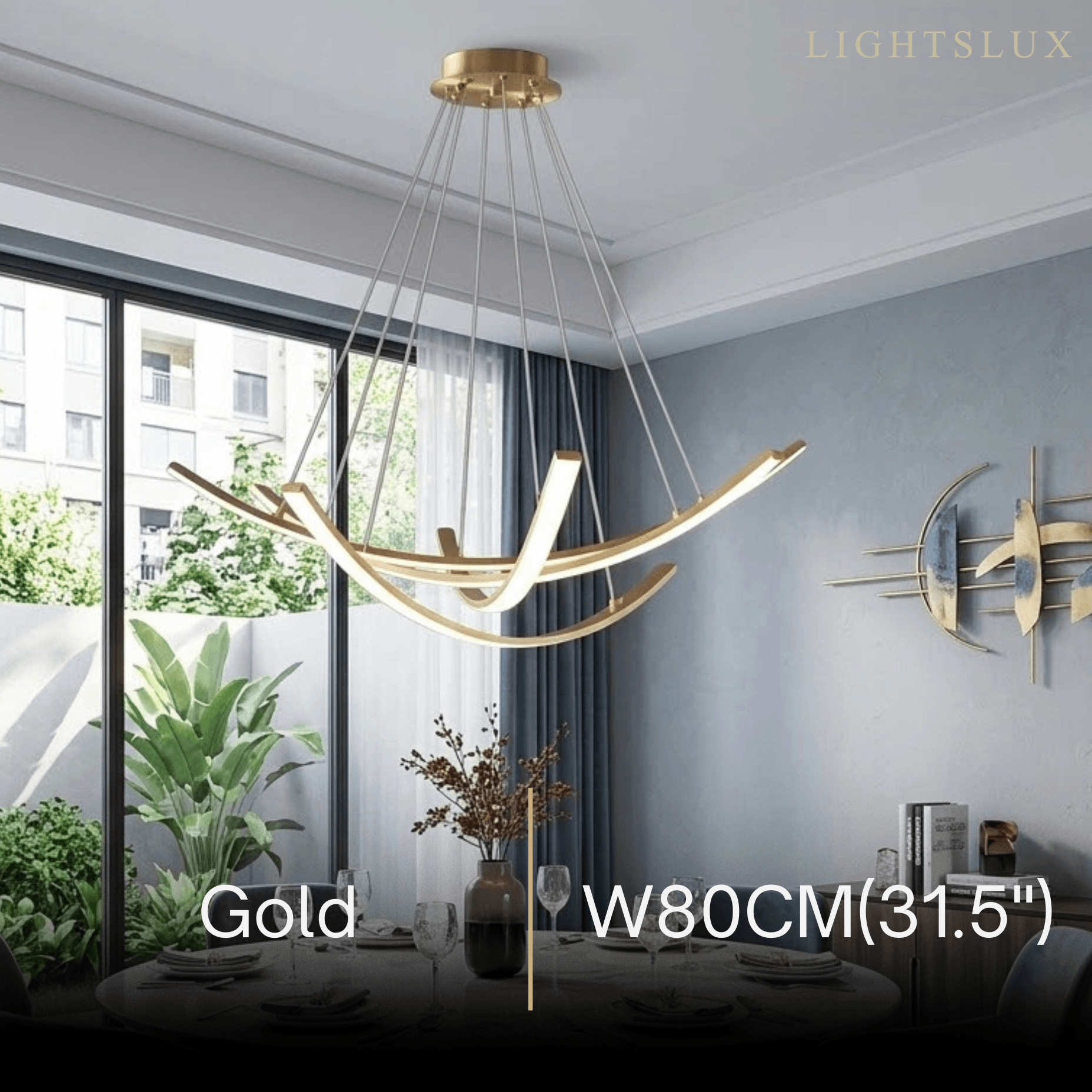 Modern Minimalist Chandelier — Brass Gold for Dining Room/Living Room - Flindria