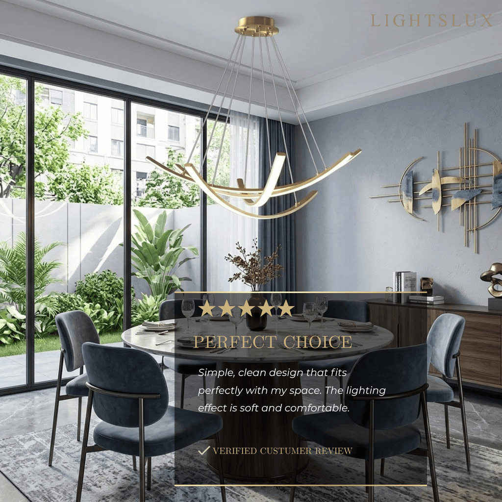 Modern Minimalist Chandelier — Brass Gold for Dining Room/Living Room - Flindria