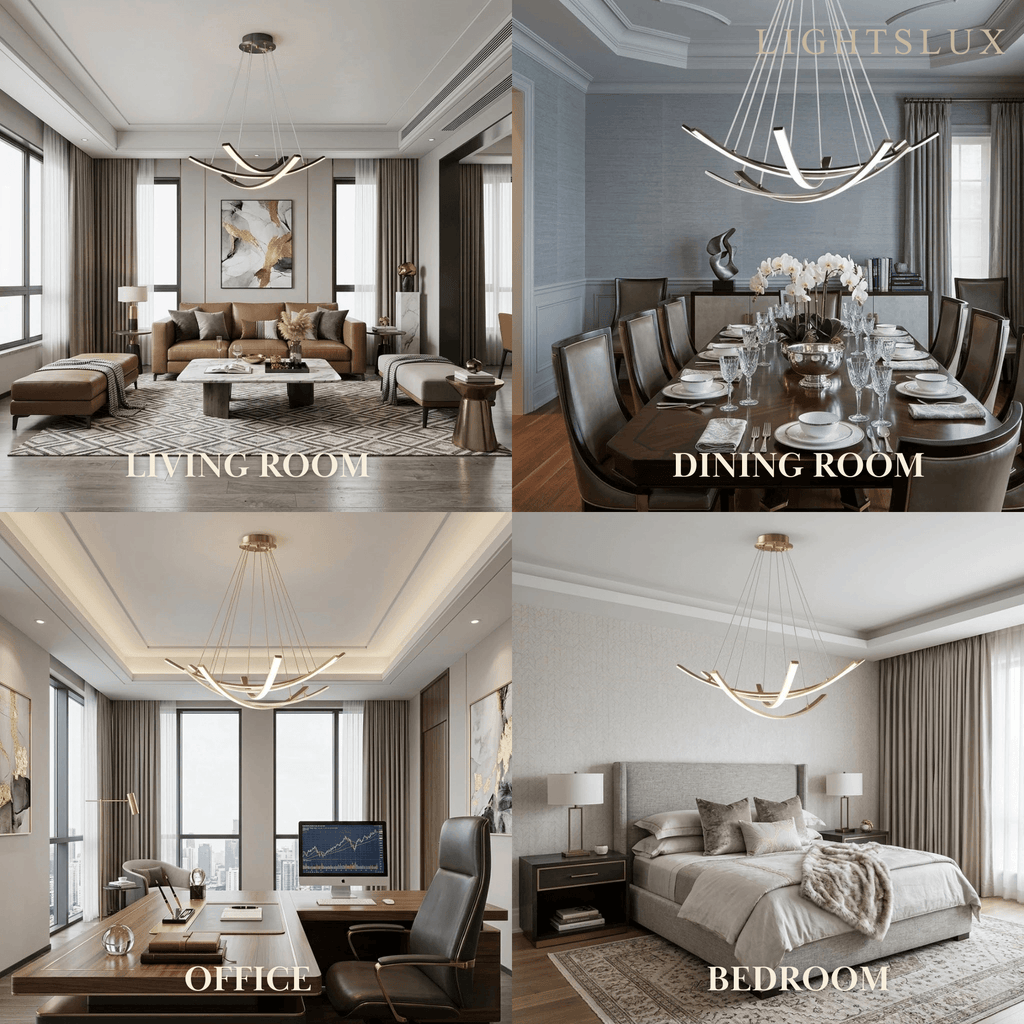 Modern Minimalist Chandelier — Brass Gold for Dining Room/Living Room - Flindria