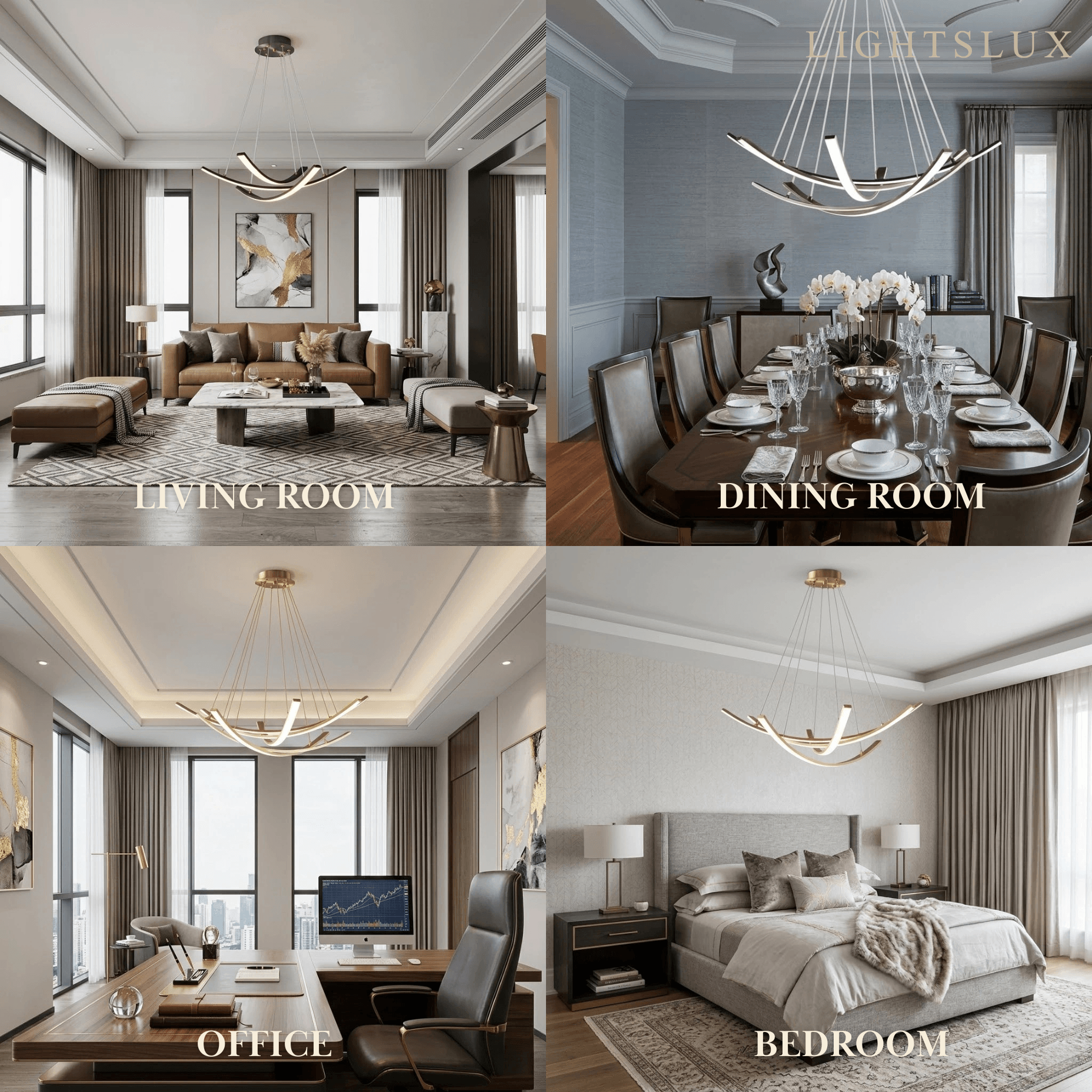Modern Minimalist Chandelier — Brass Gold for Dining Room/Living Room - Flindria