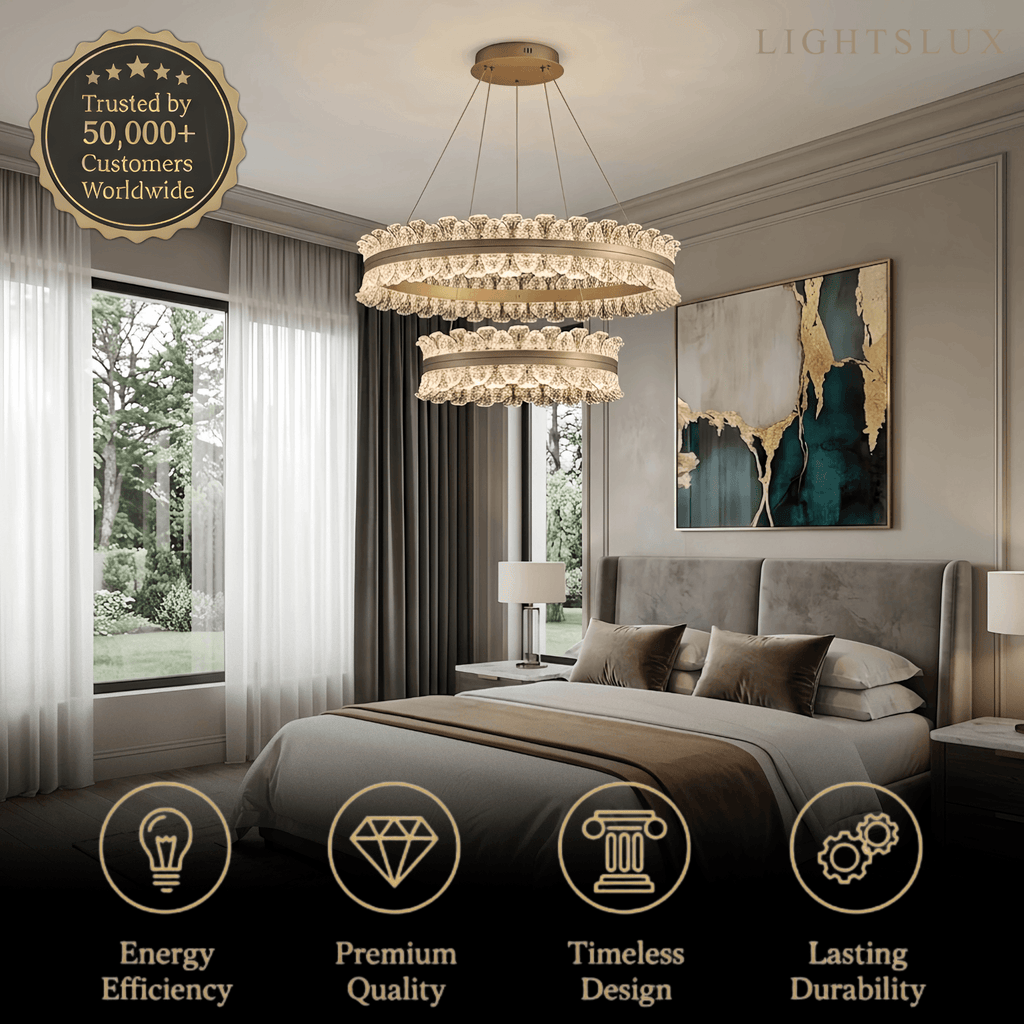 Lustre de Pendentes Moderno – Anel Dourado Rosa / Linear para Sala de Estar / Sala de Jantar - Flindria