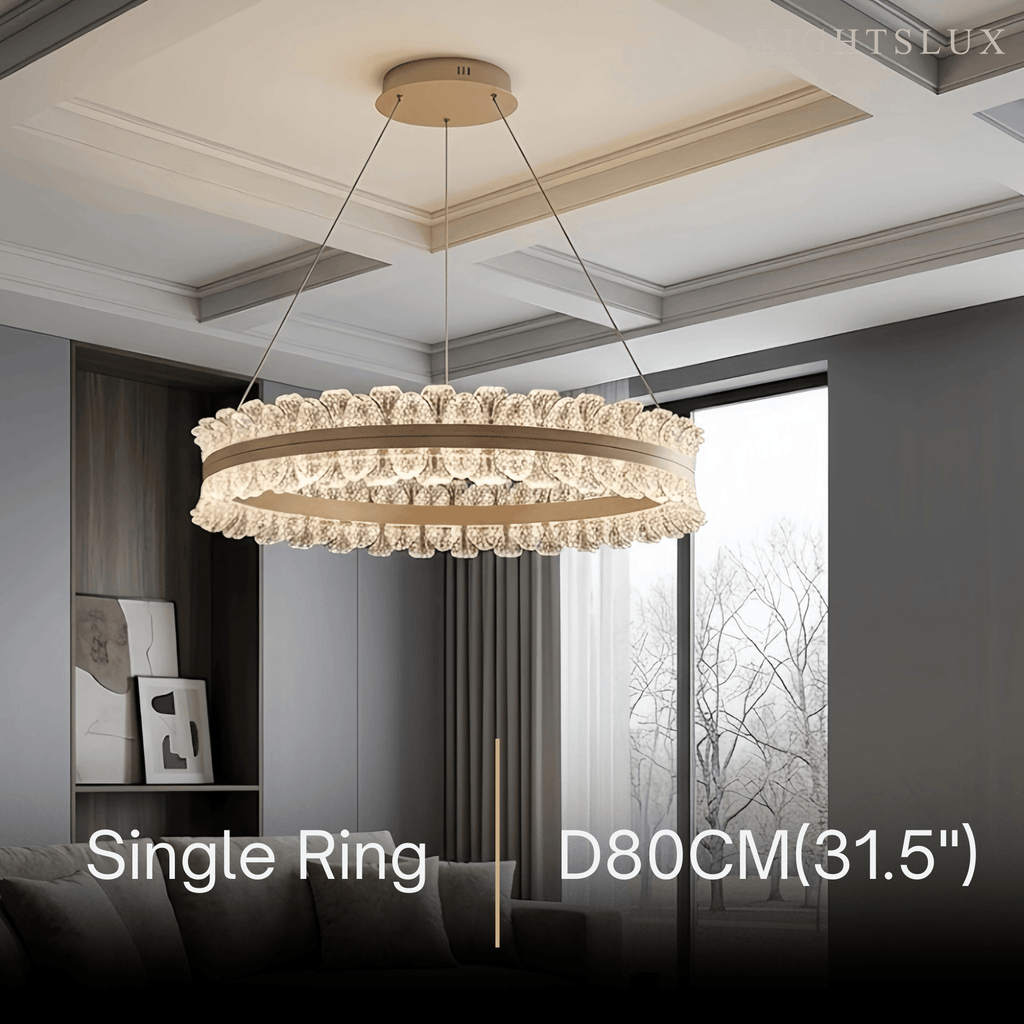 Lustre de Pendentes Moderno – Anel Dourado Rosa / Linear para Sala de Estar / Sala de Jantar - Flindria