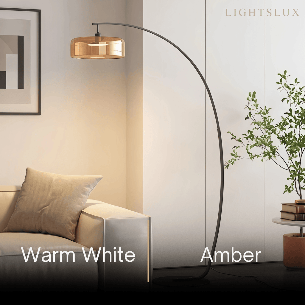 Modern Floor Lamp -- Iron & Glass Amber/Smoky Grey for Living Room - Flindria