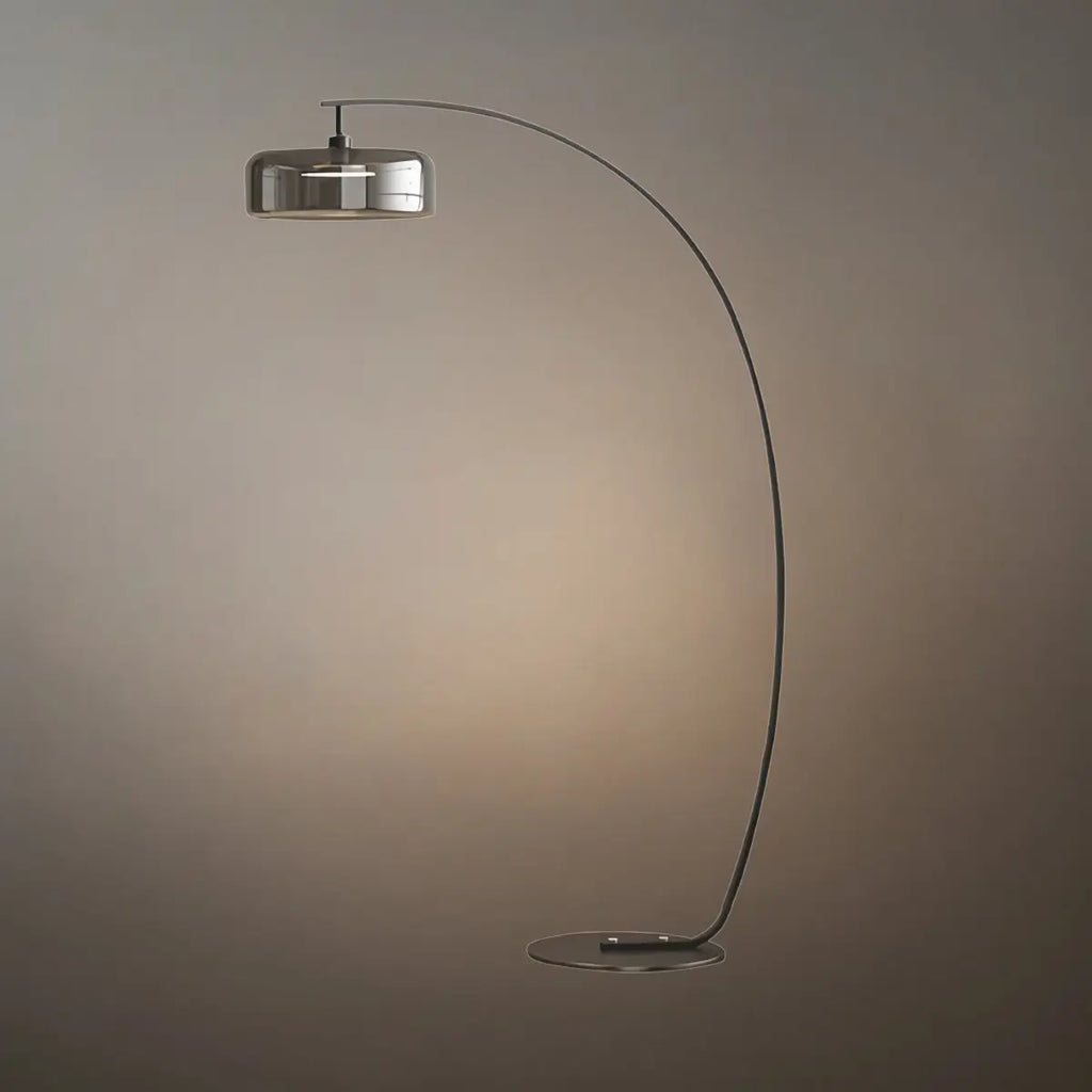 Modern Floor Lamp -- Iron & Glass Amber/Smoky Grey for Living Room - Flindria