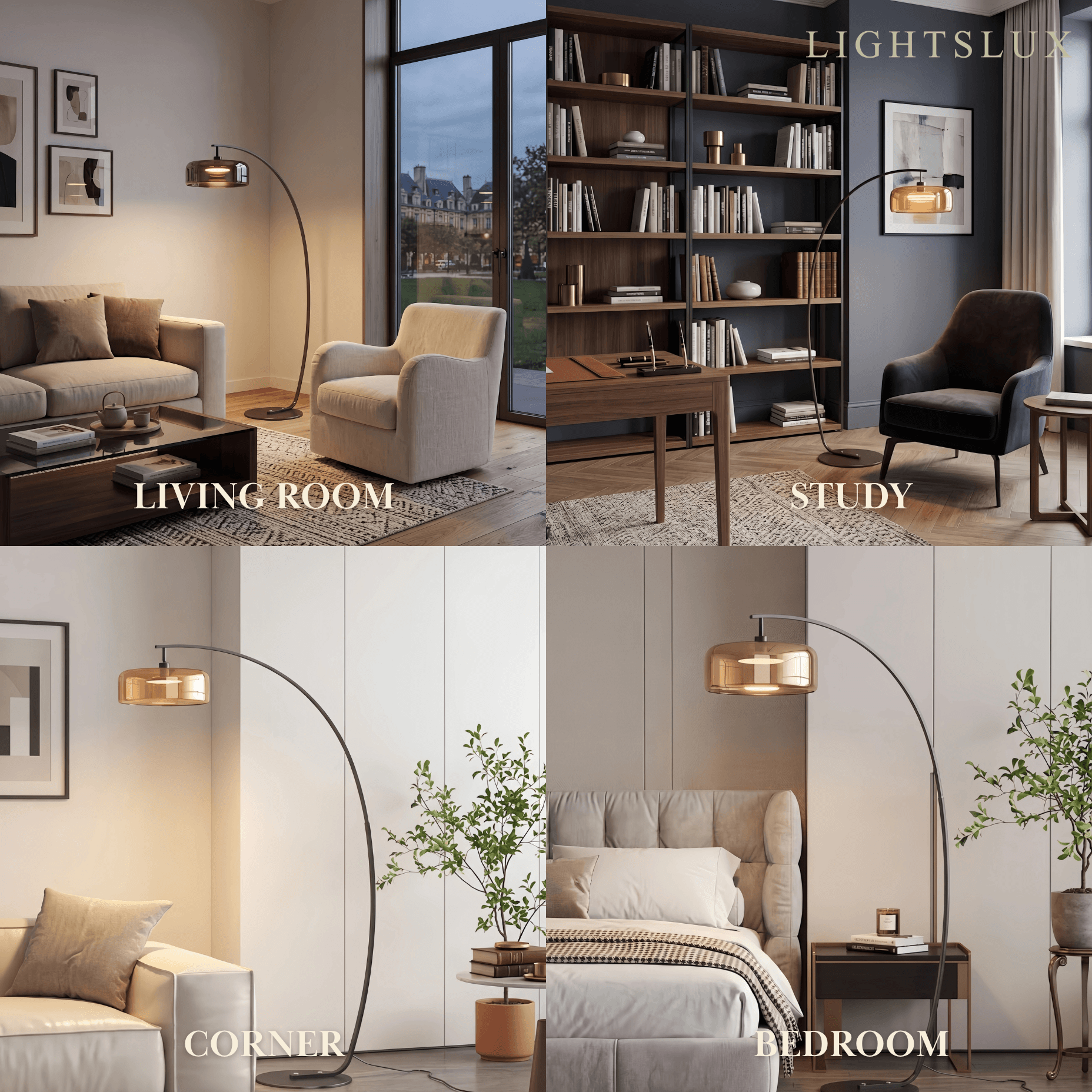 Modern Floor Lamp -- Iron & Glass Amber/Smoky Grey for Living Room - Flindria