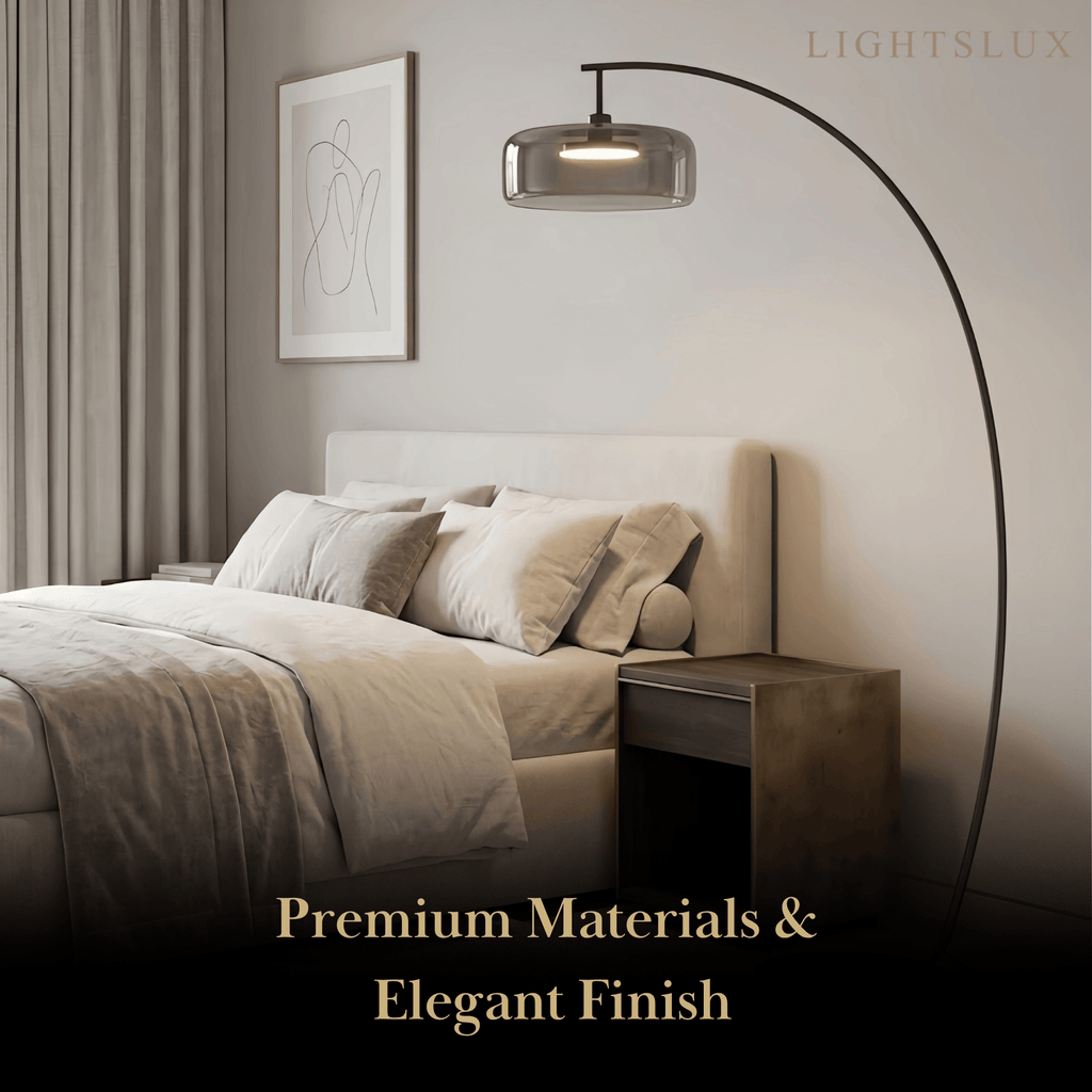 Modern Floor Lamp -- Iron & Glass Amber/Smoky Grey for Living Room - Flindria