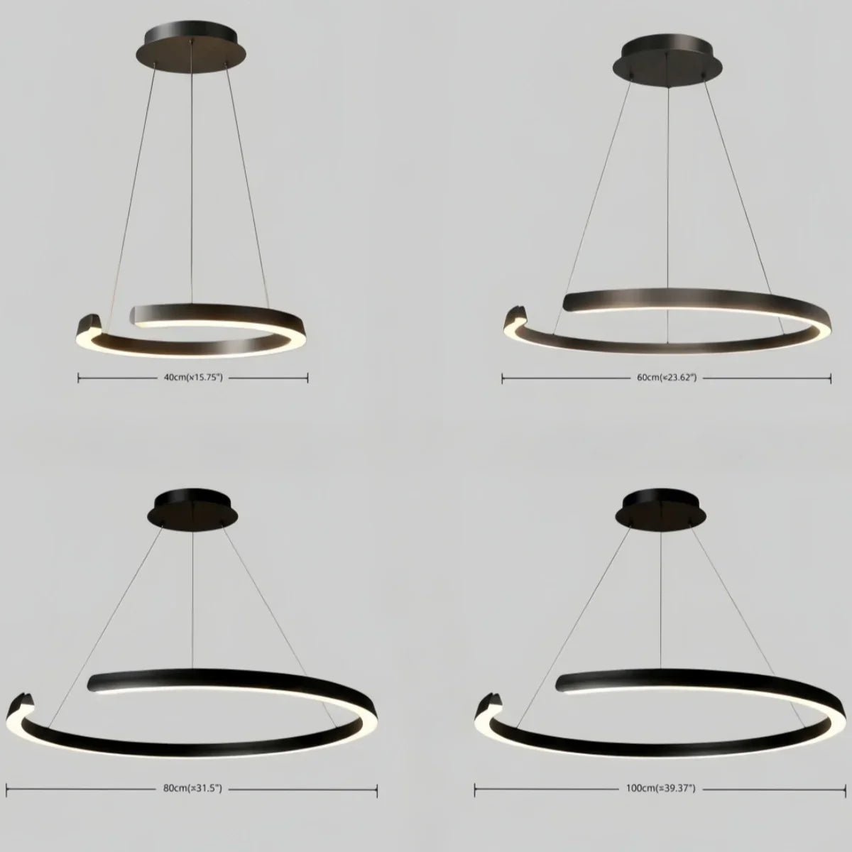 Modern Multi-Ring Chandelier – C-Shape Black Aluminum for Living Room / Dining Room - Flindria