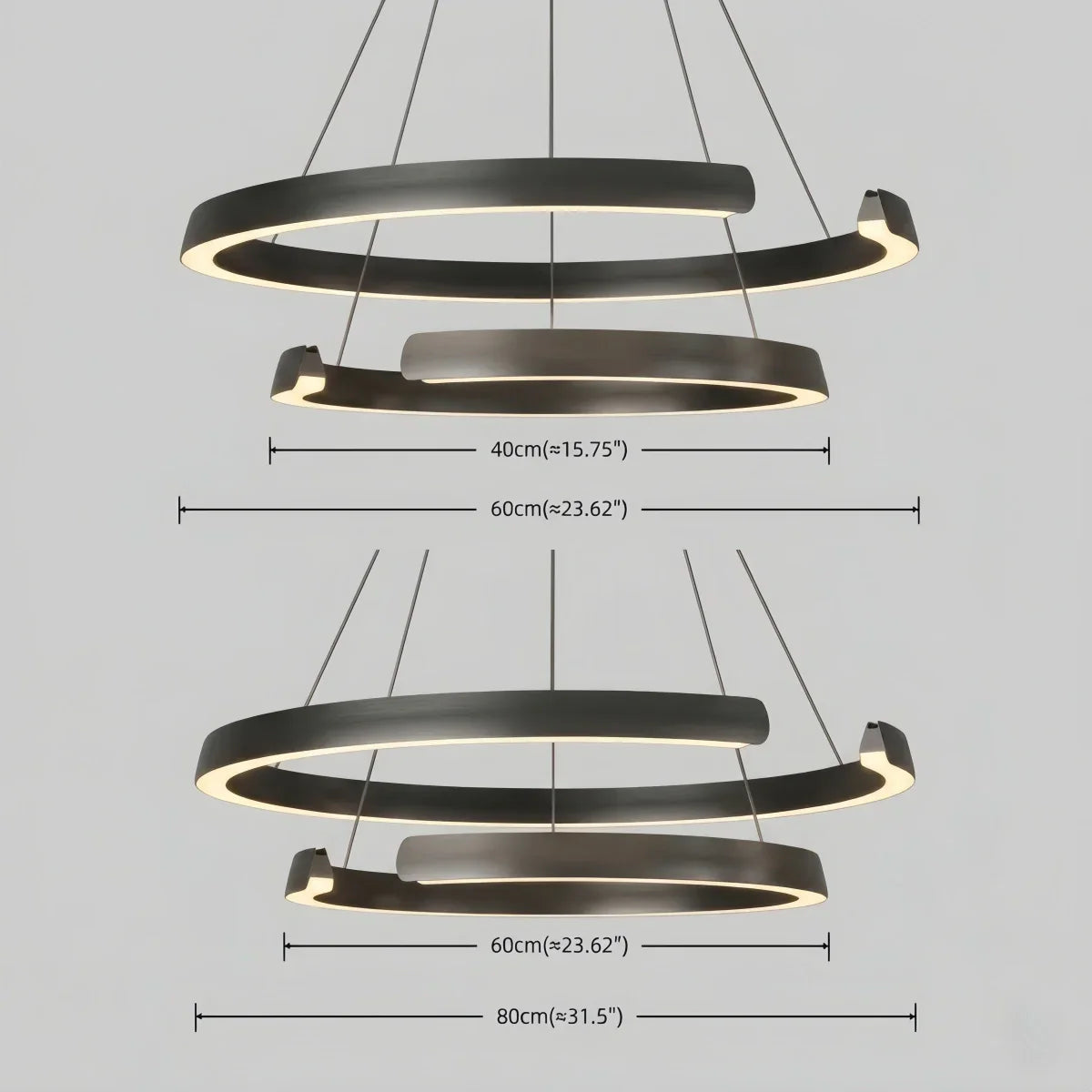 Modern Multi-Ring Chandelier – C-Shape Black Aluminum for Living Room / Dining Room - Flindria