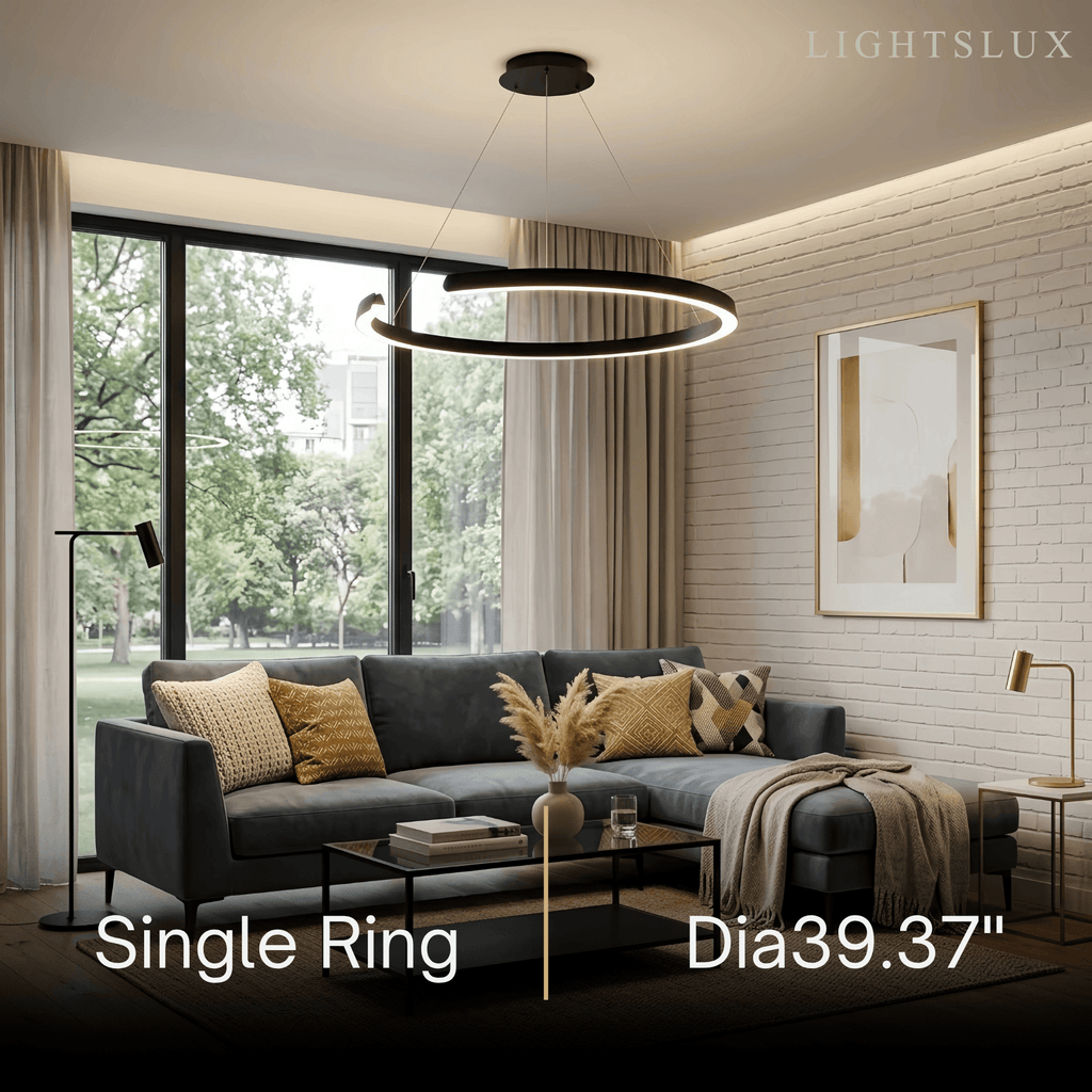 Modern Multi-Ring Chandelier – C-Shape Black Aluminum for Living Room / Dining Room - Flindria