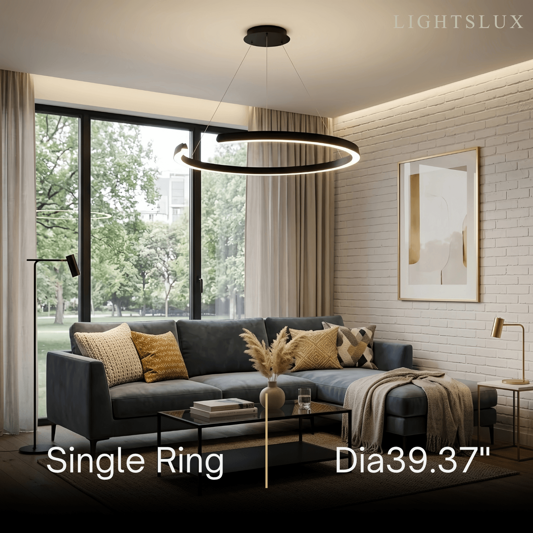 Modern Multi-Ring Chandelier – C-Shape Black Aluminum for Living Room / Dining Room - Flindria