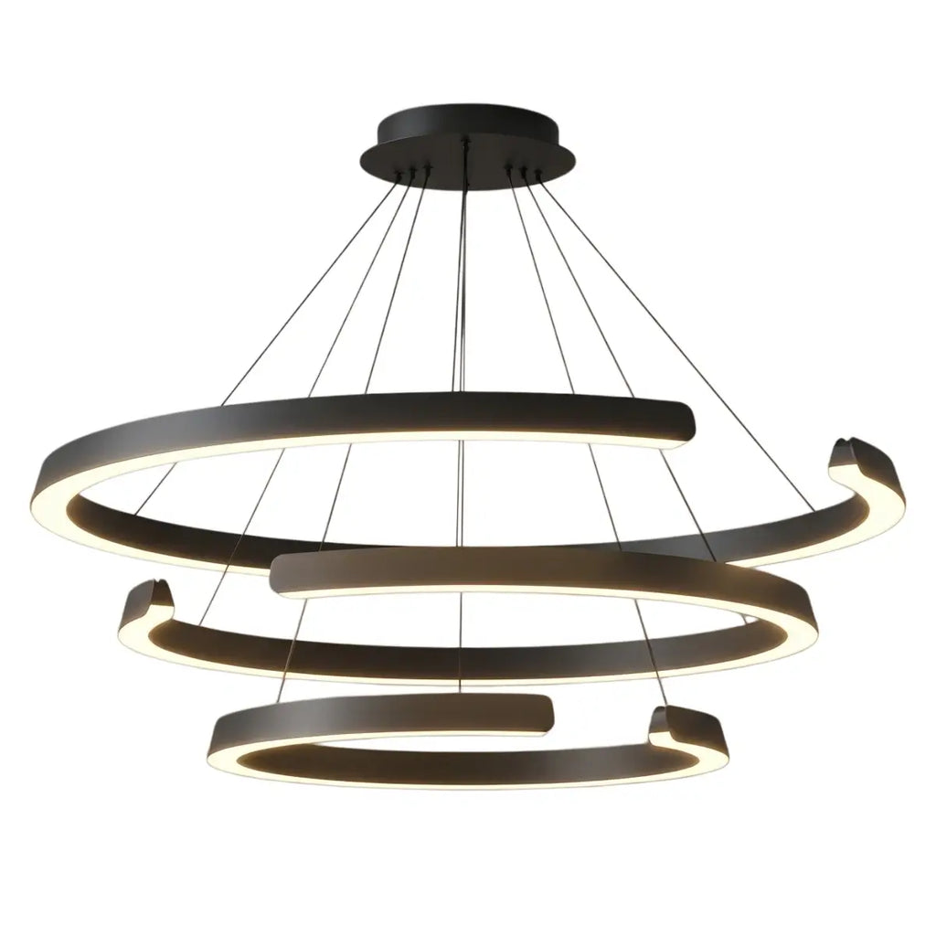 Modern Multi-Ring Chandelier – C-Shape Black Aluminum for Living Room / Dining Room - Flindria