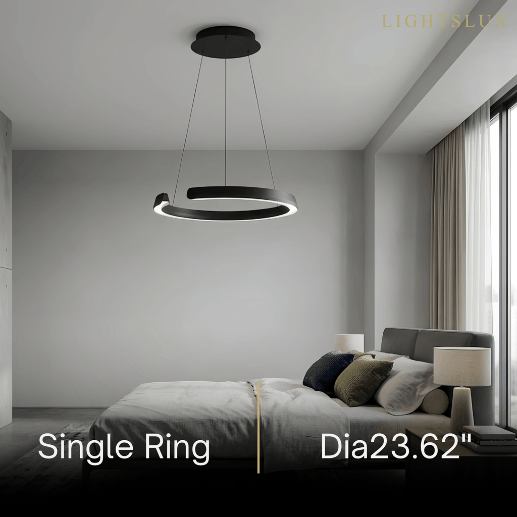 Modern Multi-Ring Chandelier – C-Shape Black Aluminum for Living Room / Dining Room - Flindria