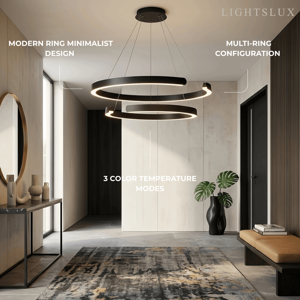 Modern Multi-Ring Chandelier – C-Shape Black Aluminum for Living Room / Dining Room - Flindria