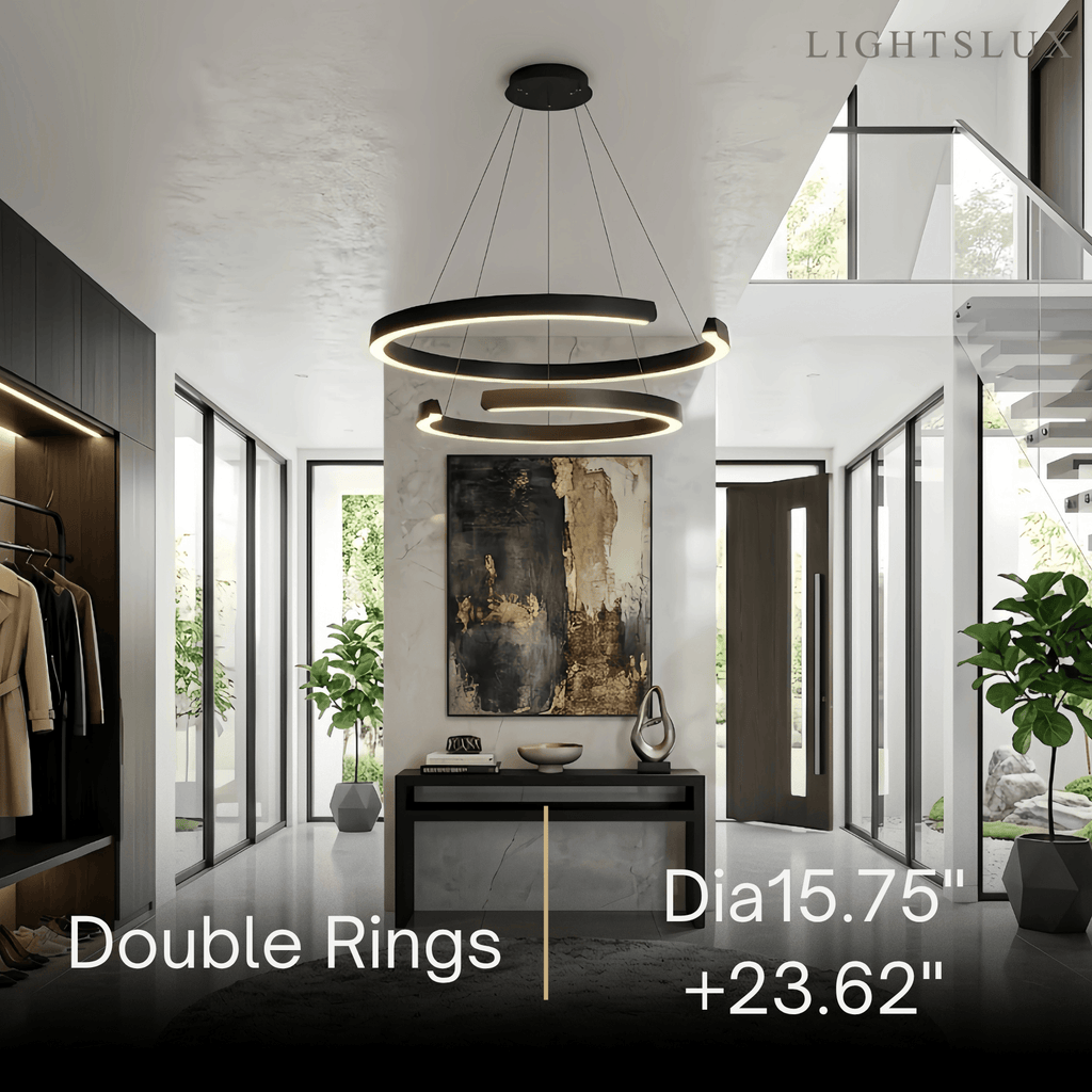 Modern Multi-Ring Chandelier – C-Shape Black Aluminum for Living Room / Dining Room - Flindria