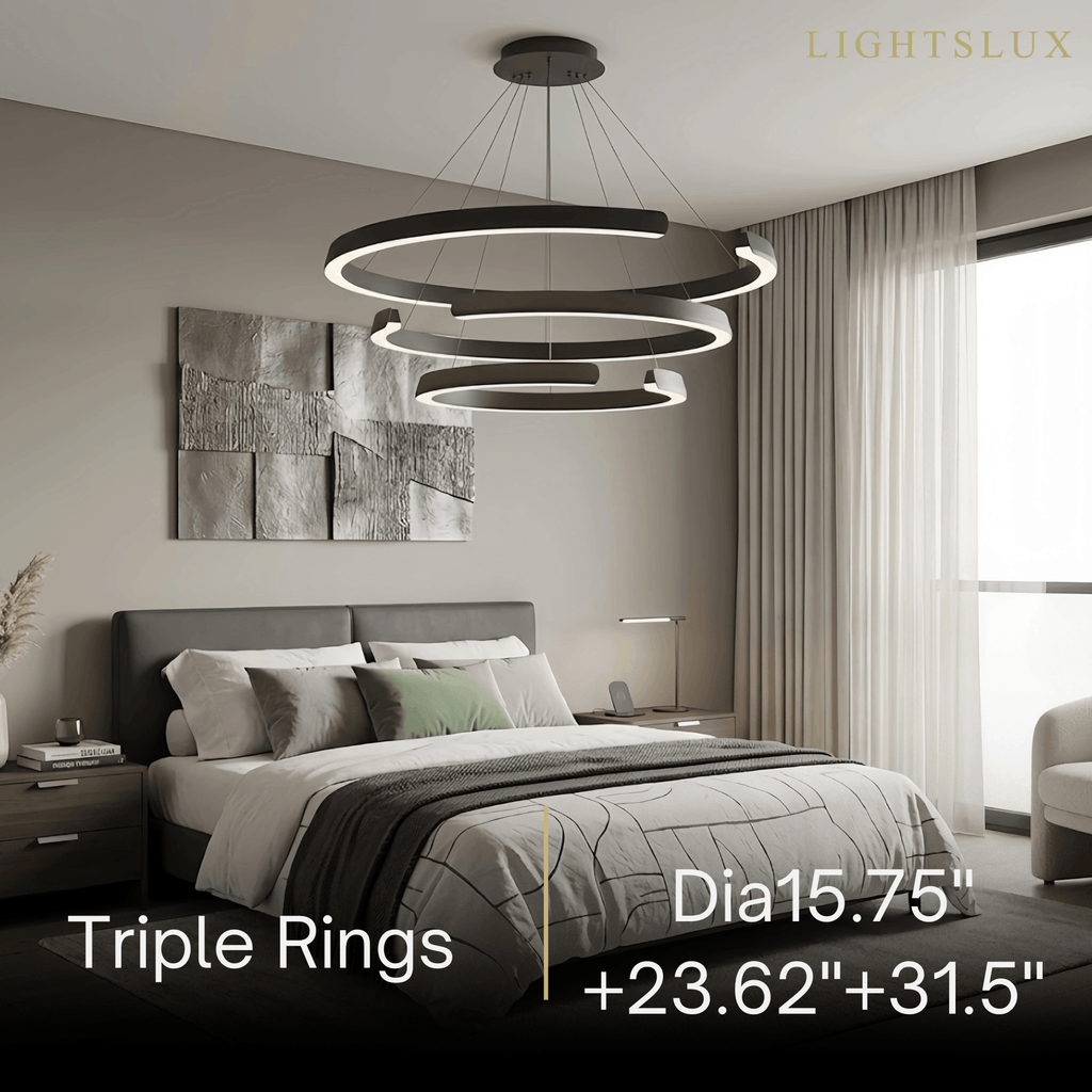 Modern Multi-Ring Chandelier – C-Shape Black Aluminum for Living Room / Dining Room - Flindria