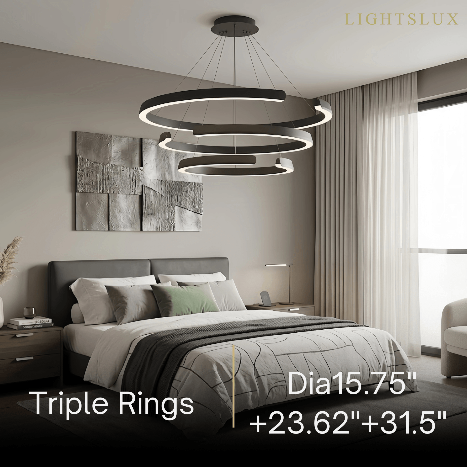 Modern Multi-Ring Chandelier – C-Shape Black Aluminum for Living Room / Dining Room - Flindria