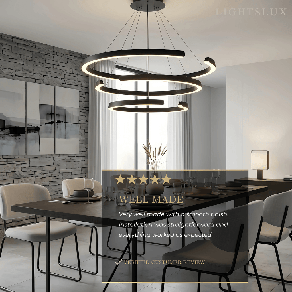 Modern Multi-Ring Chandelier – C-Shape Black Aluminum for Living Room / Dining Room - Flindria