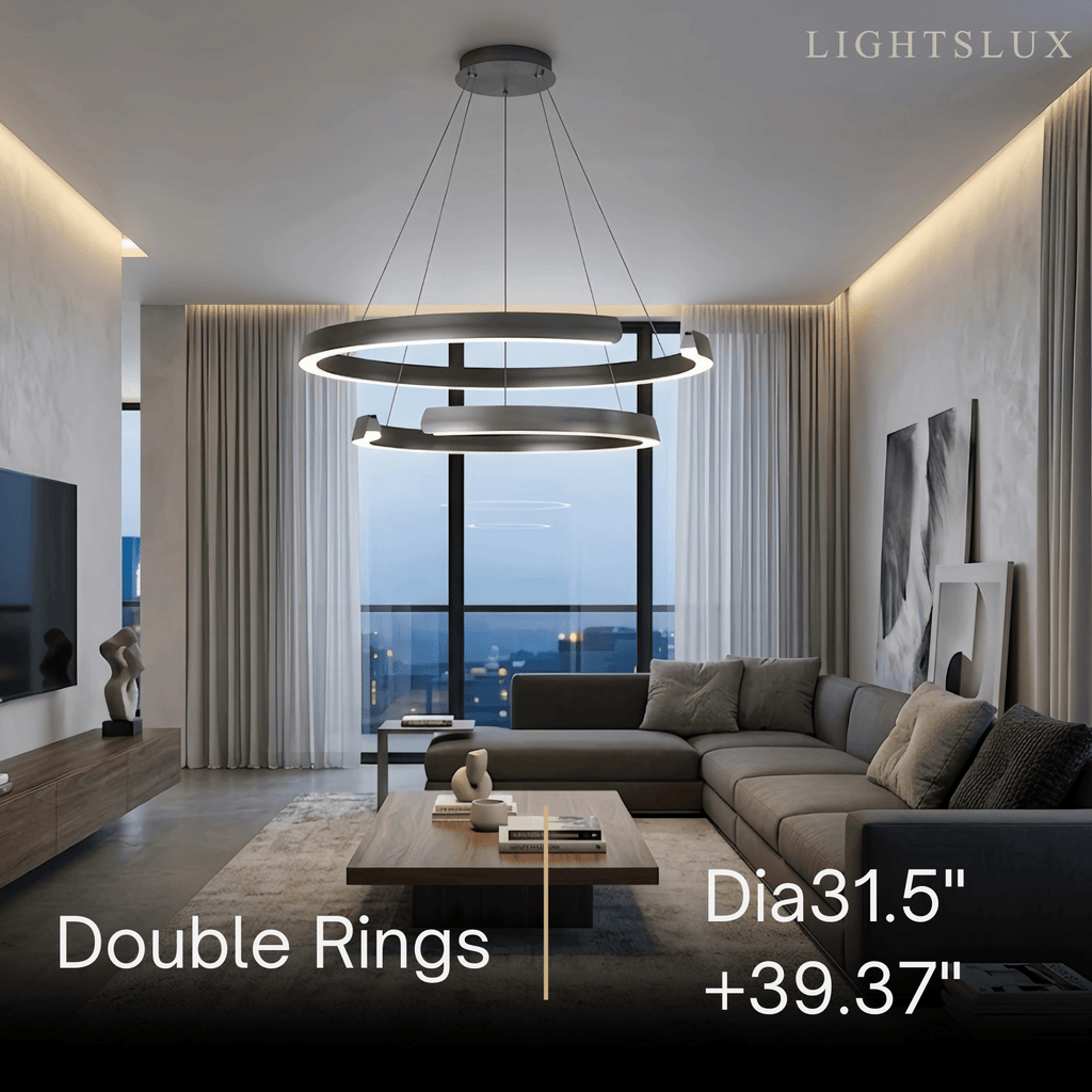 Modern Multi-Ring Chandelier – C-Shape Black Aluminum for Living Room / Dining Room - Flindria