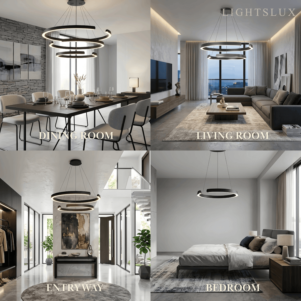 Modern Multi-Ring Chandelier – C-Shape Black Aluminum for Living Room / Dining Room - Flindria