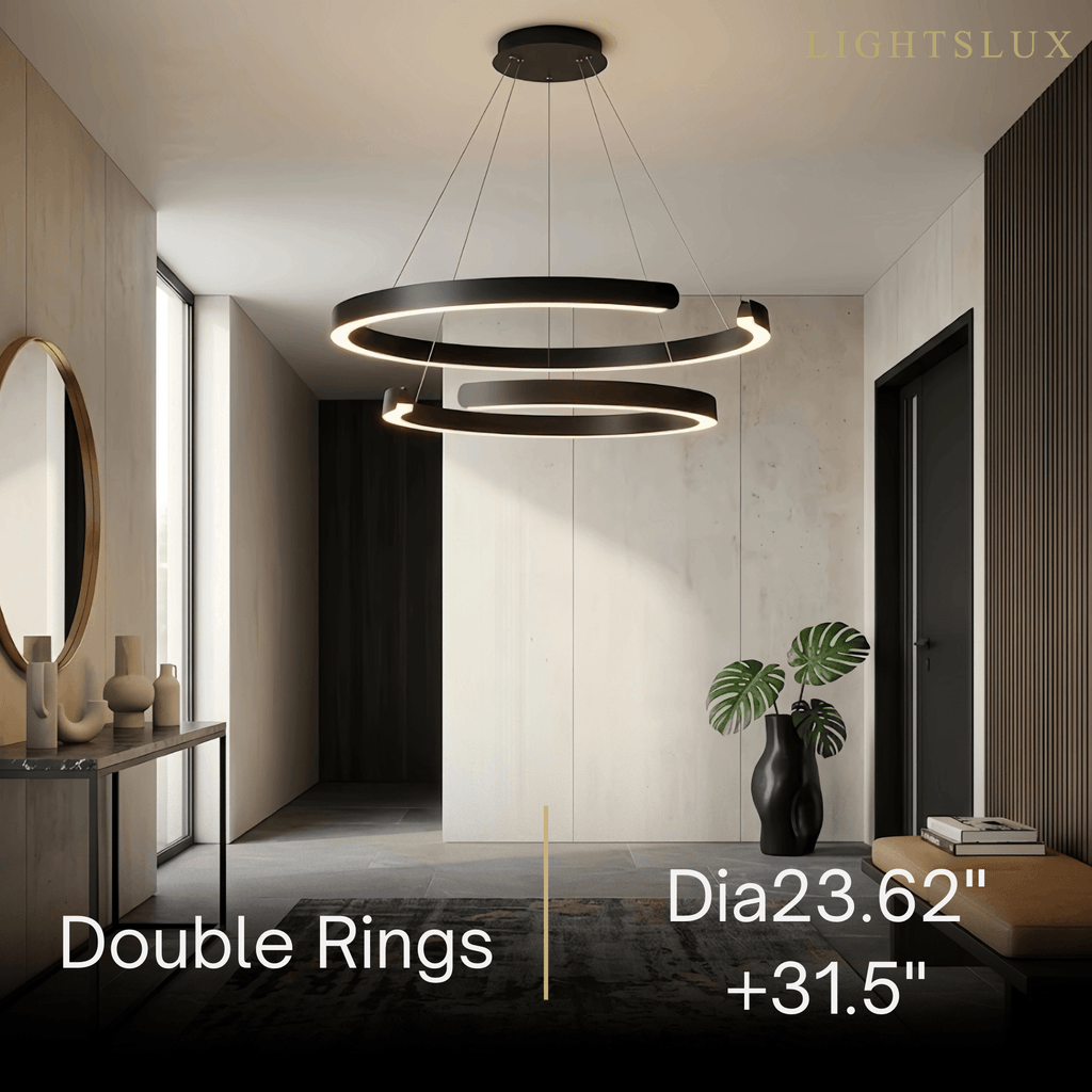 Modern Multi-Ring Chandelier – C-Shape Black Aluminum for Living Room / Dining Room - Flindria