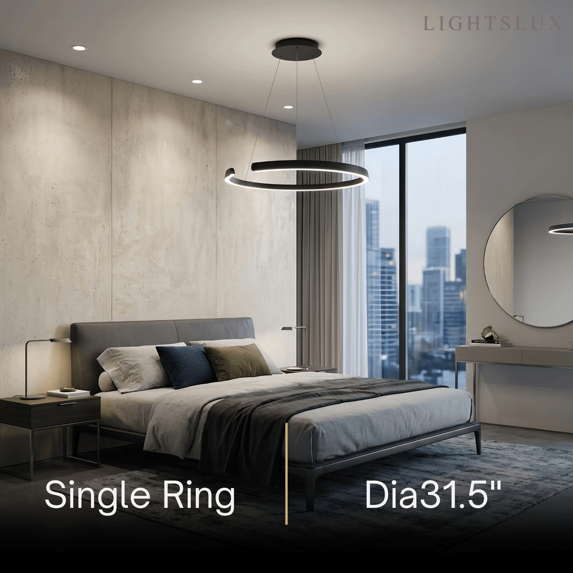 Modern Multi-Ring Chandelier – C-Shape Black Aluminum for Living Room / Dining Room - Flindria