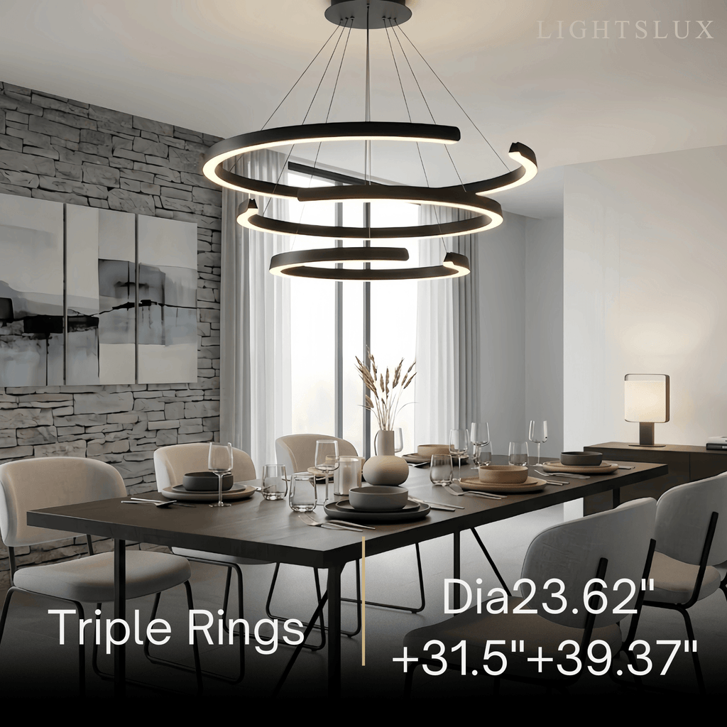 Modern Multi-Ring Chandelier – C-Shape Black Aluminum for Living Room / Dining Room - Flindria