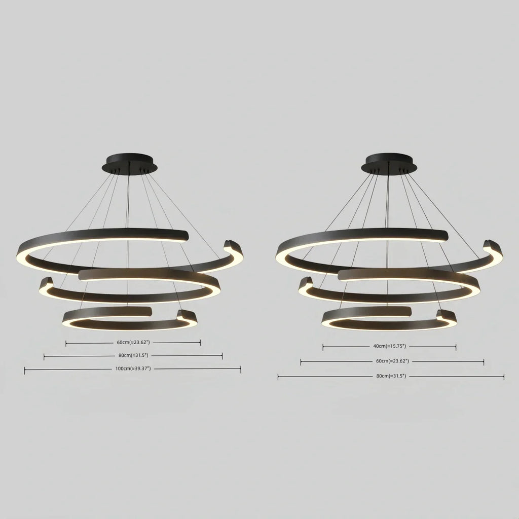 Modern Multi-Ring Chandelier – C-Shape Black Aluminum for Living Room / Dining Room - Flindria
