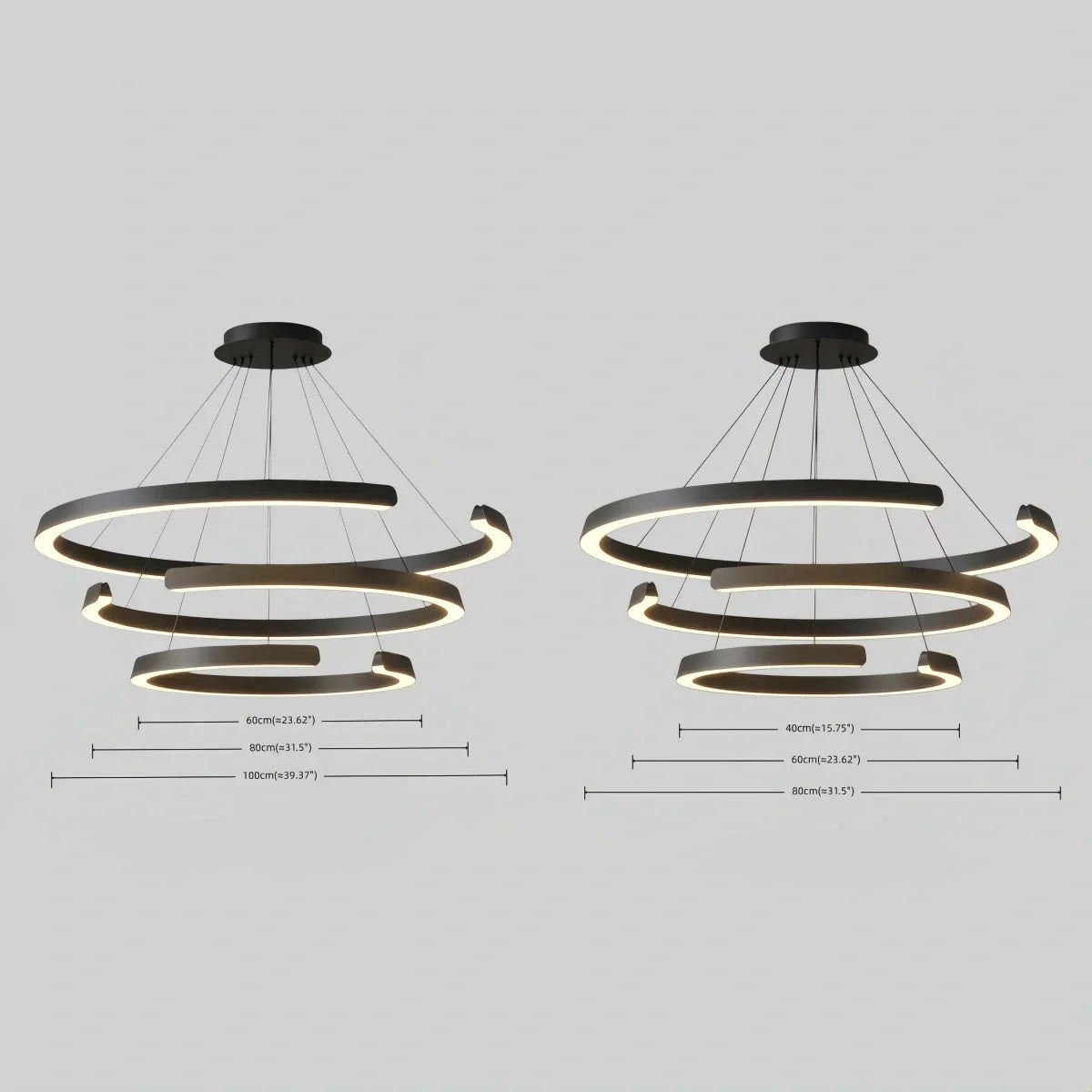 Modern Multi-Ring Chandelier – C-Shape Black Aluminum for Living Room / Dining Room - Flindria