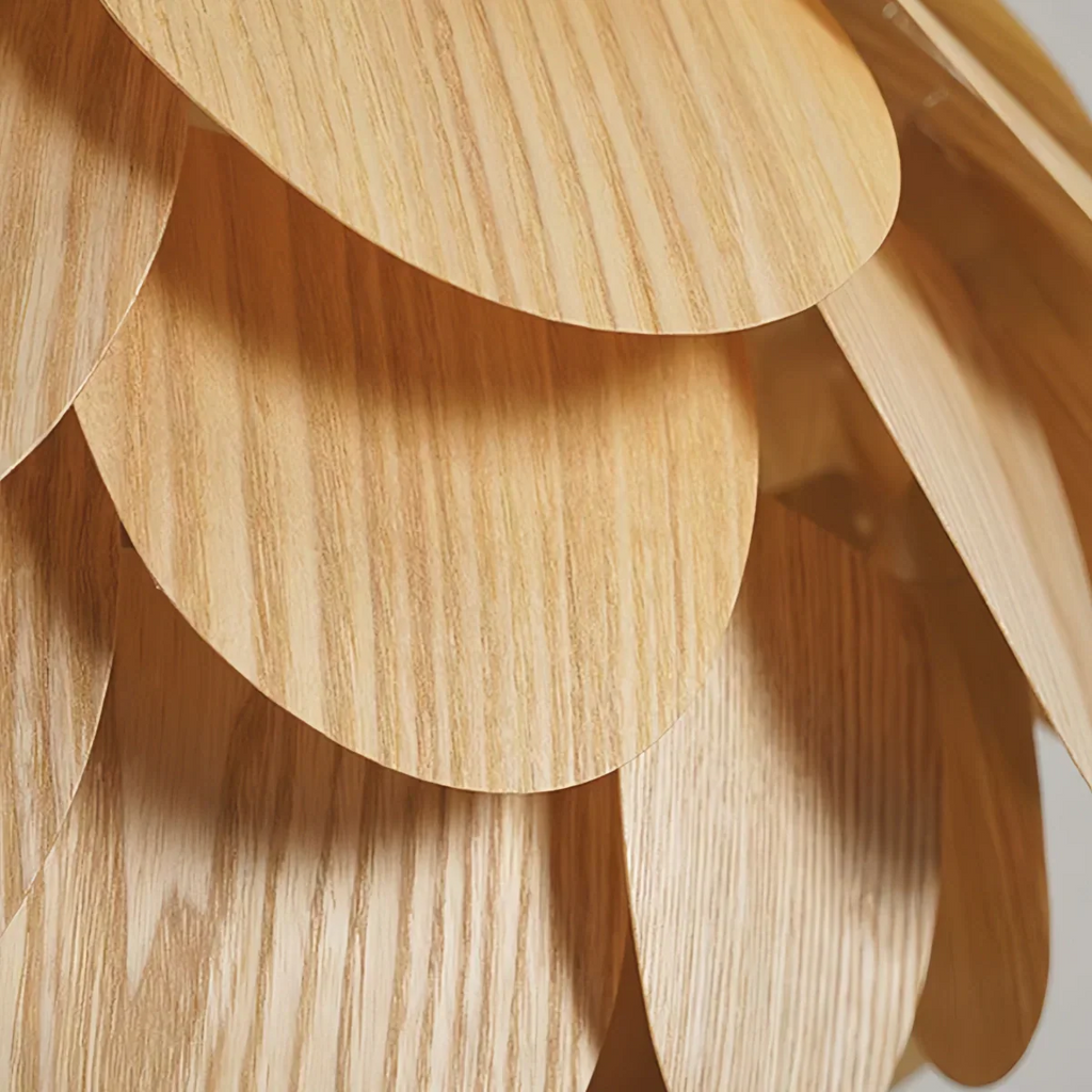 Japandi Wood Pendant Light -- Natural Wood Finish for Dining Room - Flindria