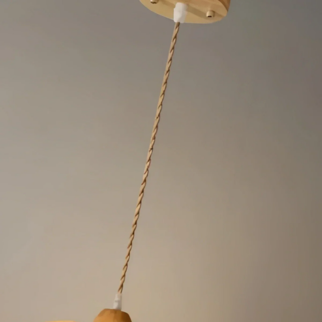 Japandi Wood Pendant Light -- Natural Wood Finish for Dining Room - Flindria