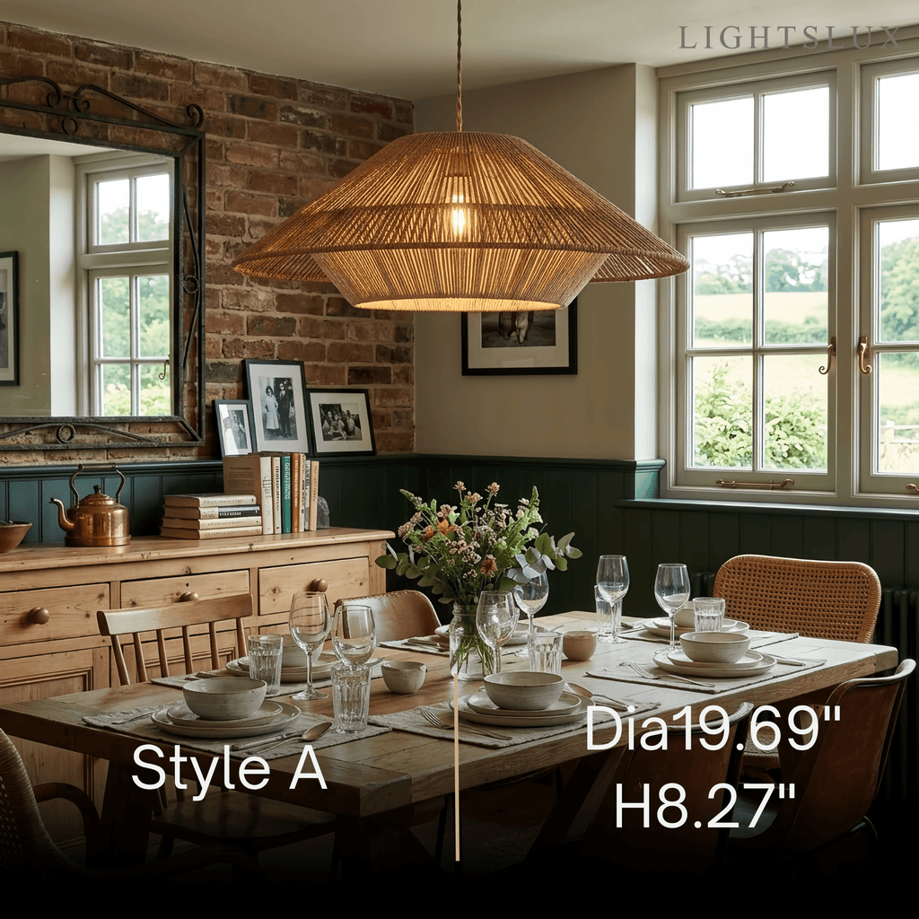 Natural Hemp Rope Pendant Light --  Linen+Beige/Red Color for Dining Room - Flindria