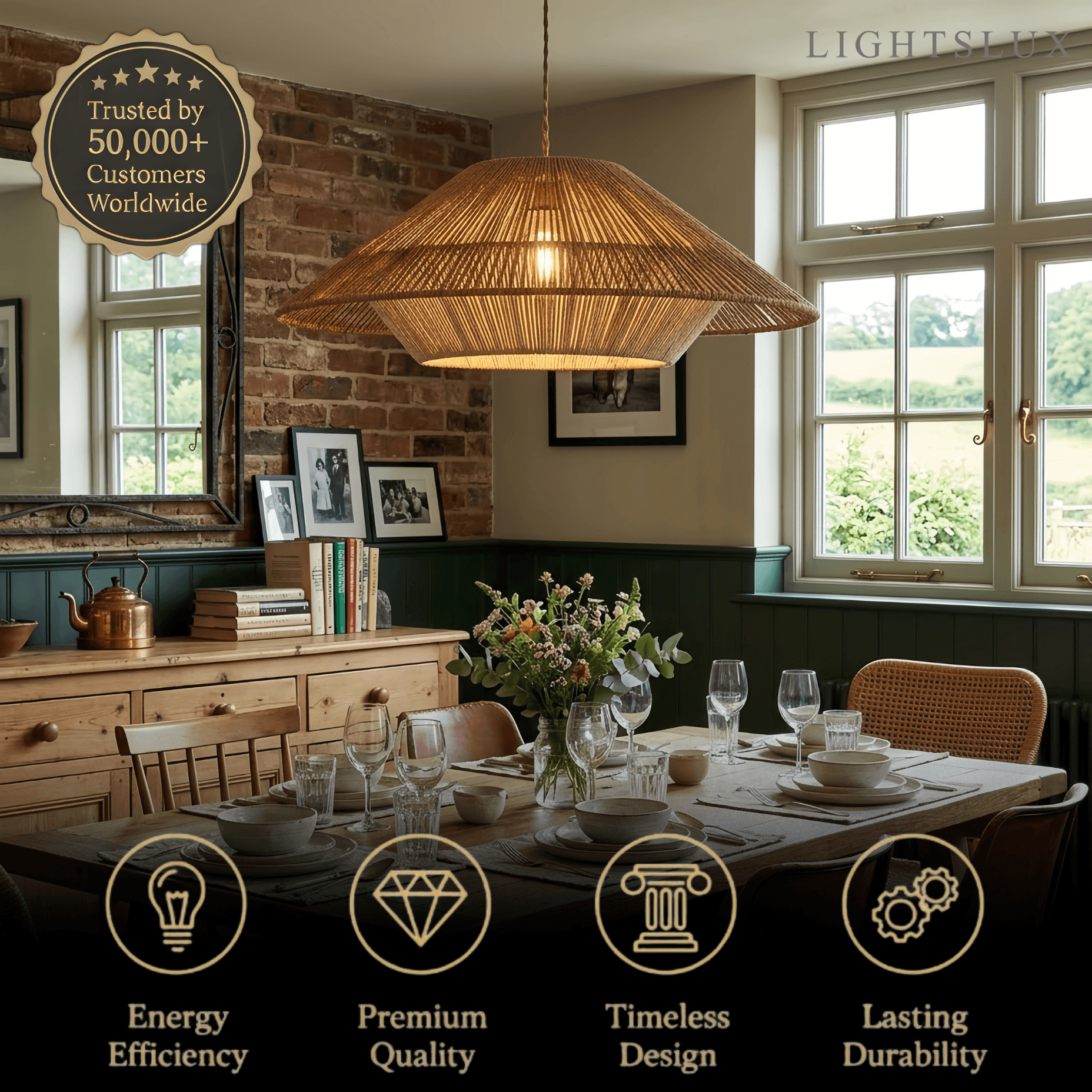 Natural Hemp Rope Pendant Light --  Linen+Beige/Red Color for Dining Room - Flindria