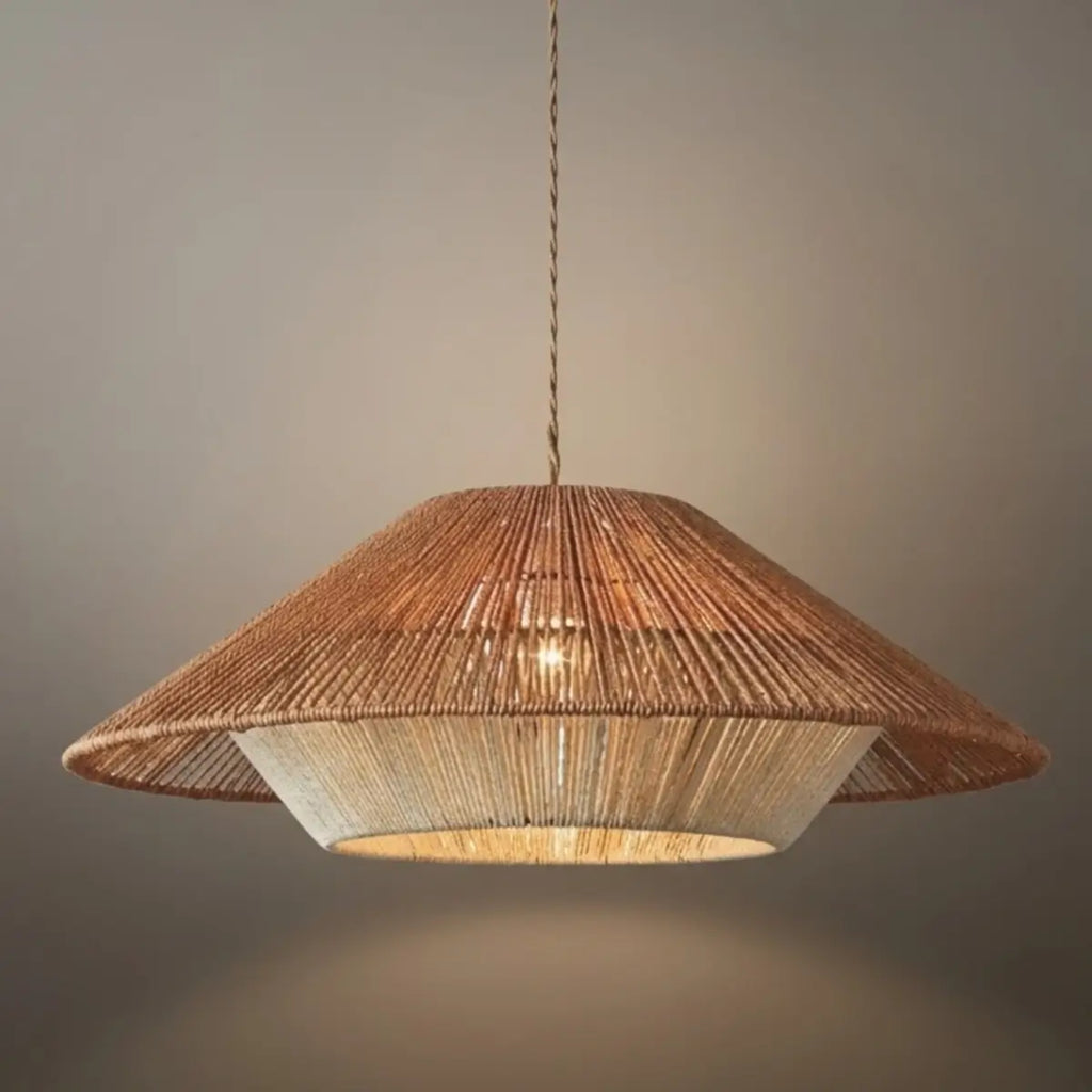 Natural Hemp Rope Pendant Light --  Linen+Beige/Red Color for Dining Room - Flindria