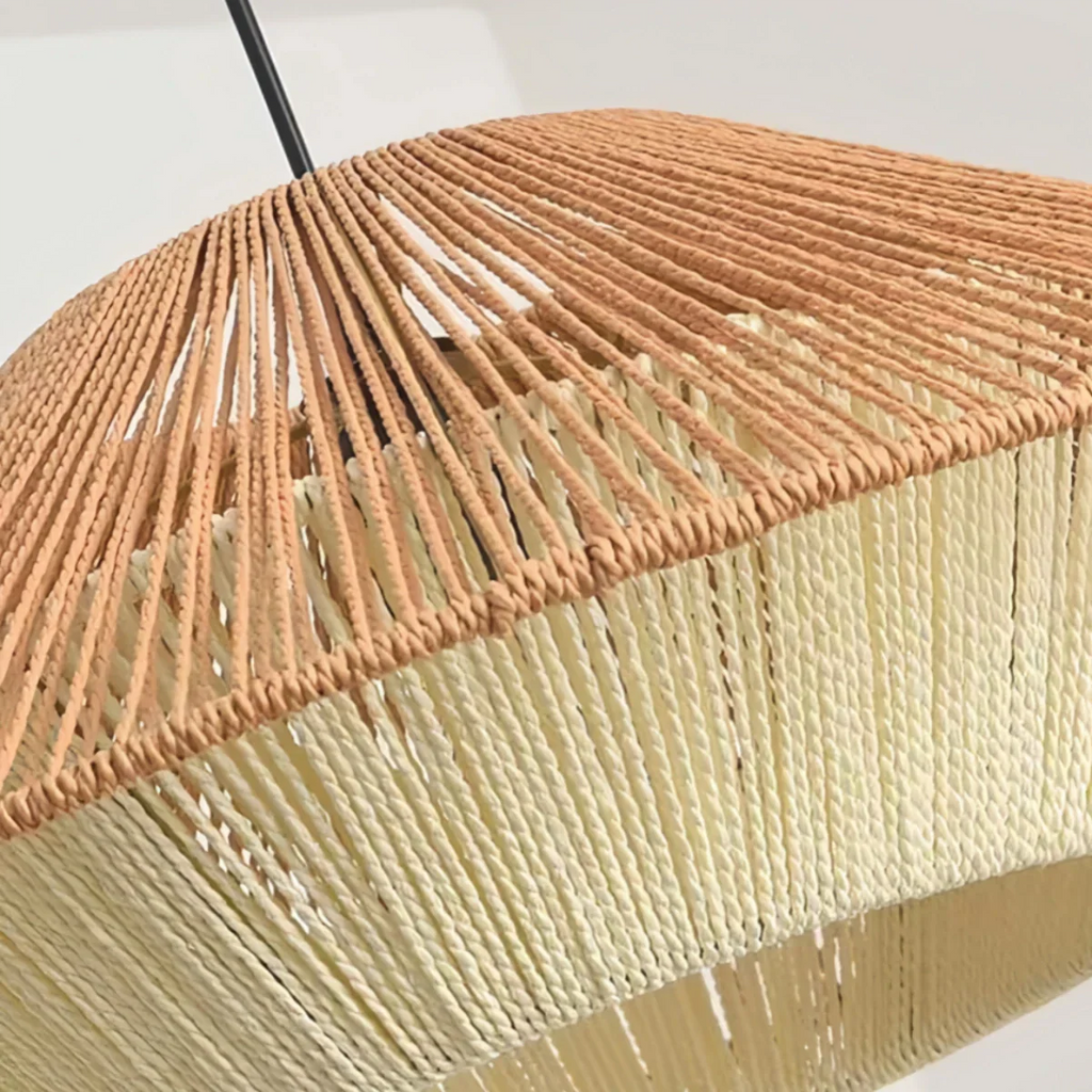 Natural Hemp Rope Pendant Light --  Linen+Beige/Red Color for Dining Room - Flindria