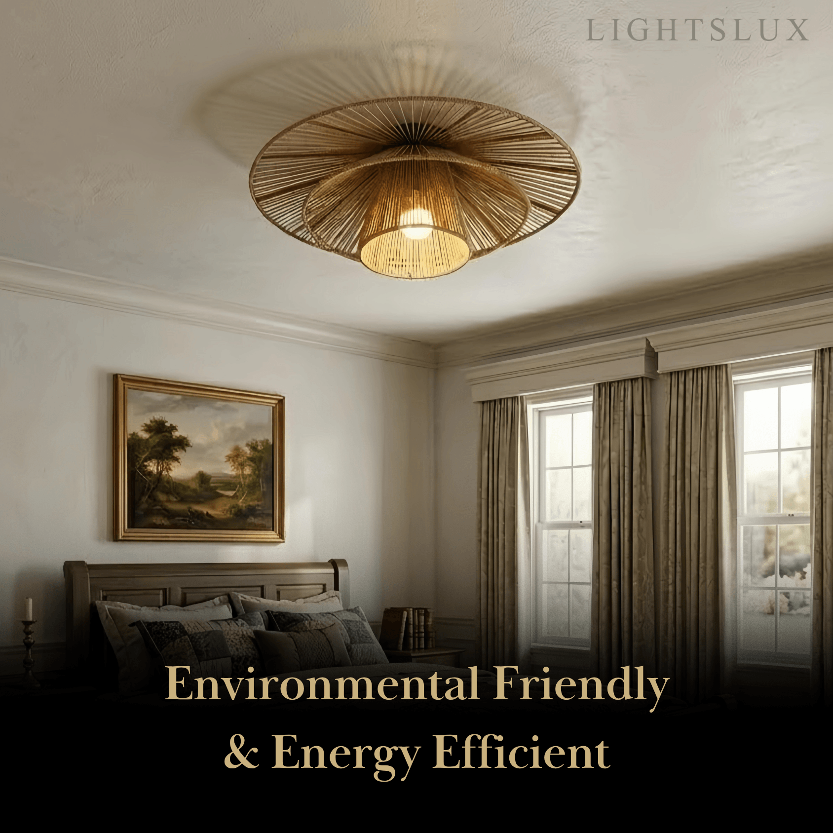 Natural Hemp Rope Flush Mount Ceiling Light -- Woven Linen Color for Bedroom - Flindria