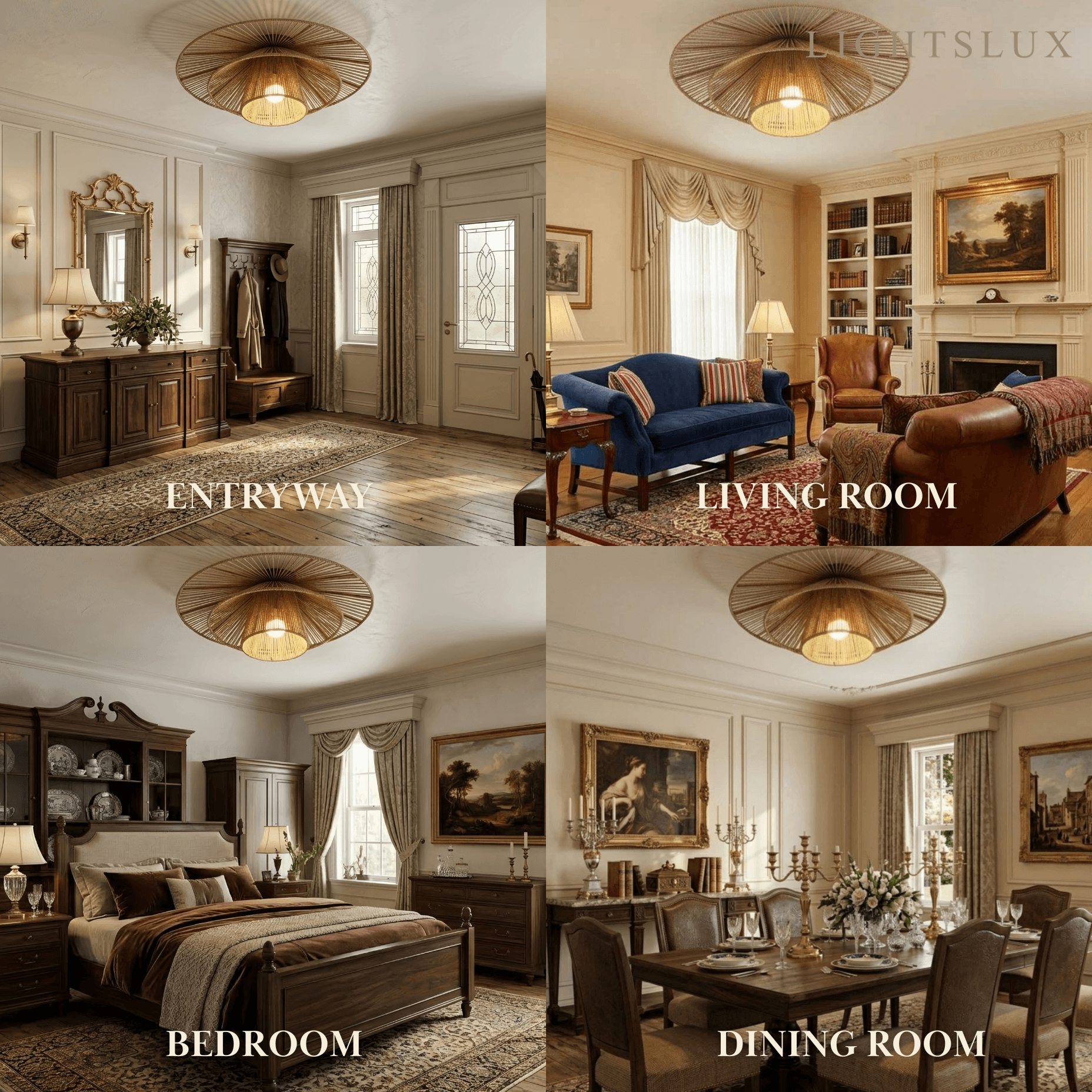 Natural Hemp Rope Flush Mount Ceiling Light -- Woven Linen Color for Bedroom - Flindria