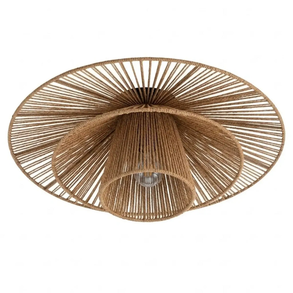 Natural Hemp Rope Flush Mount Ceiling Light -- Woven Linen Color for Bedroom - Flindria
